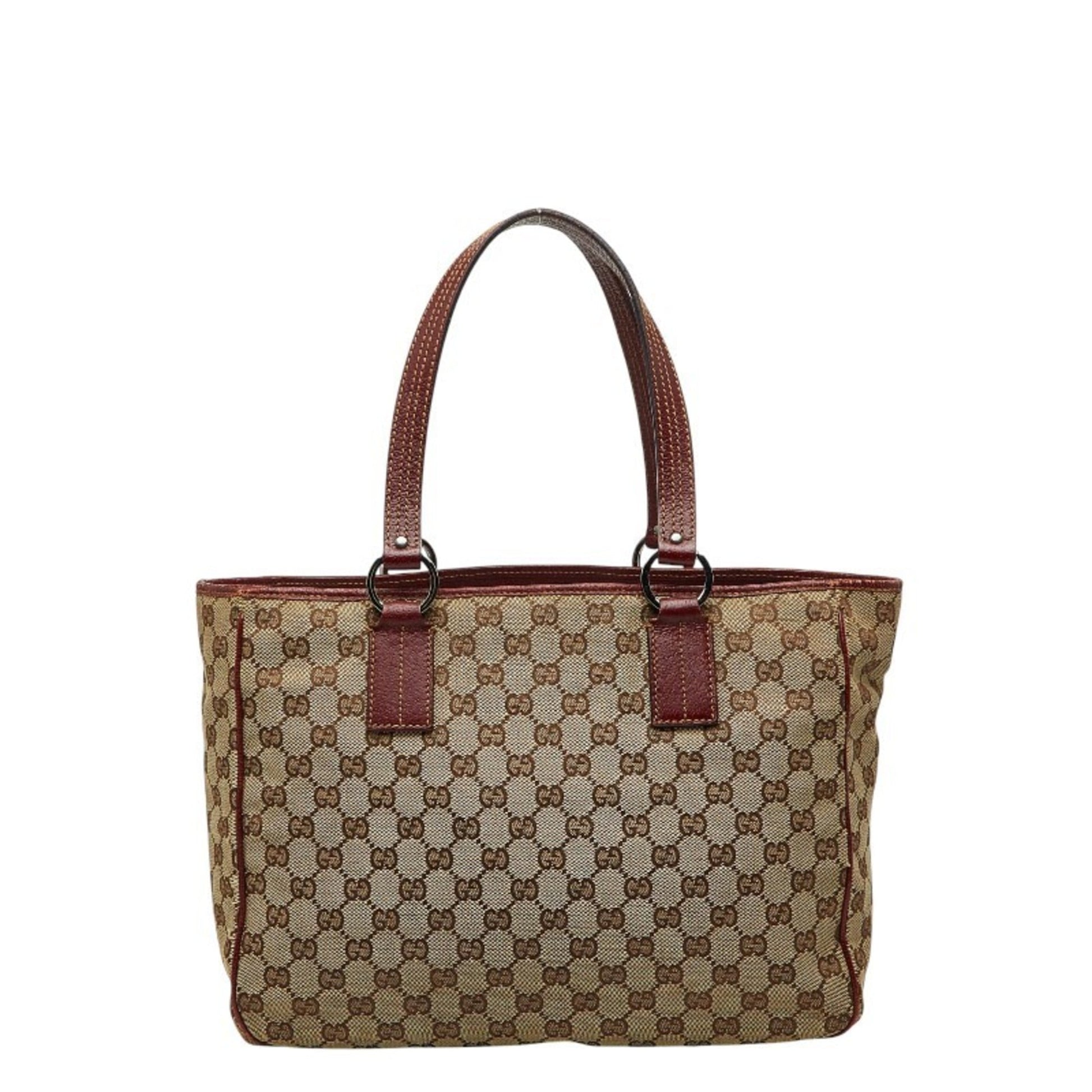 Gucci Beige Bordeaux Canvas Leather Handbag Tote Bag