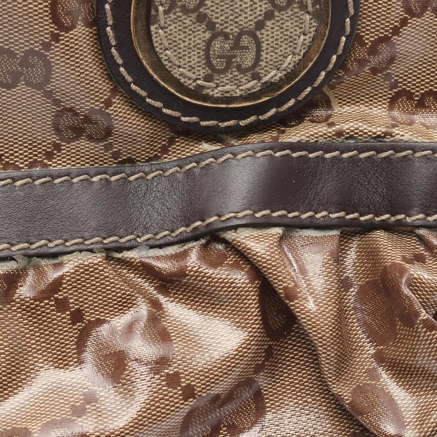 Gucci Beige Brown Pvc Leather Tote Bag