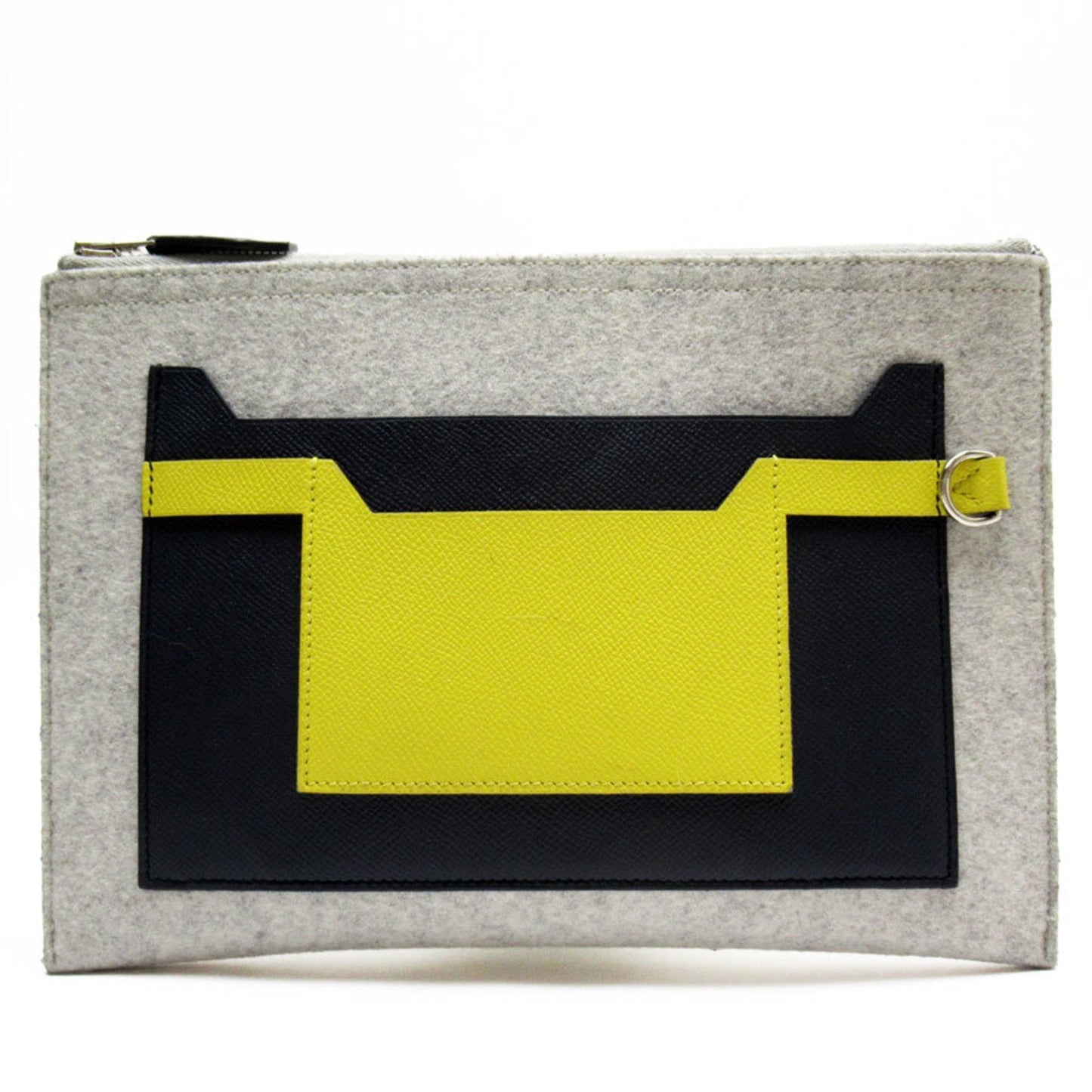 Hermes Light Felt Epsom Clutch Bag Leather Gray Yellow