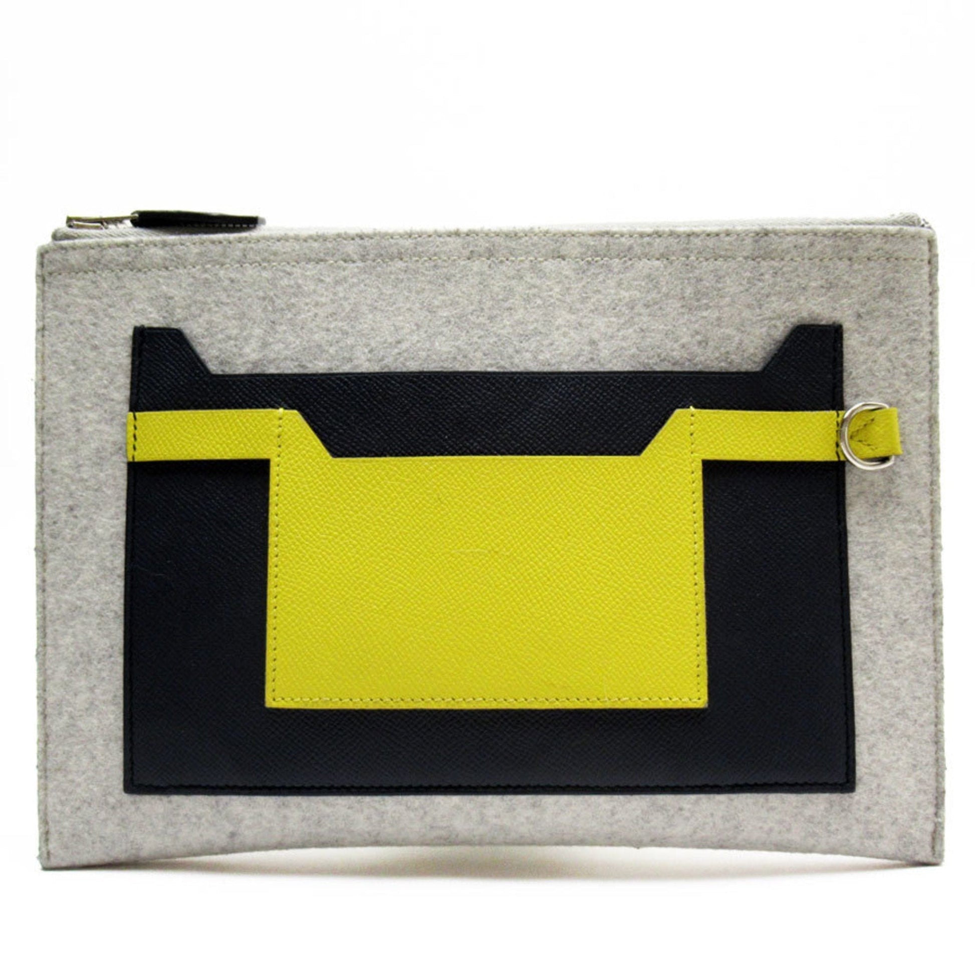 Hermes Light Felt Epsom Clutch Bag Leather Gray Yellow