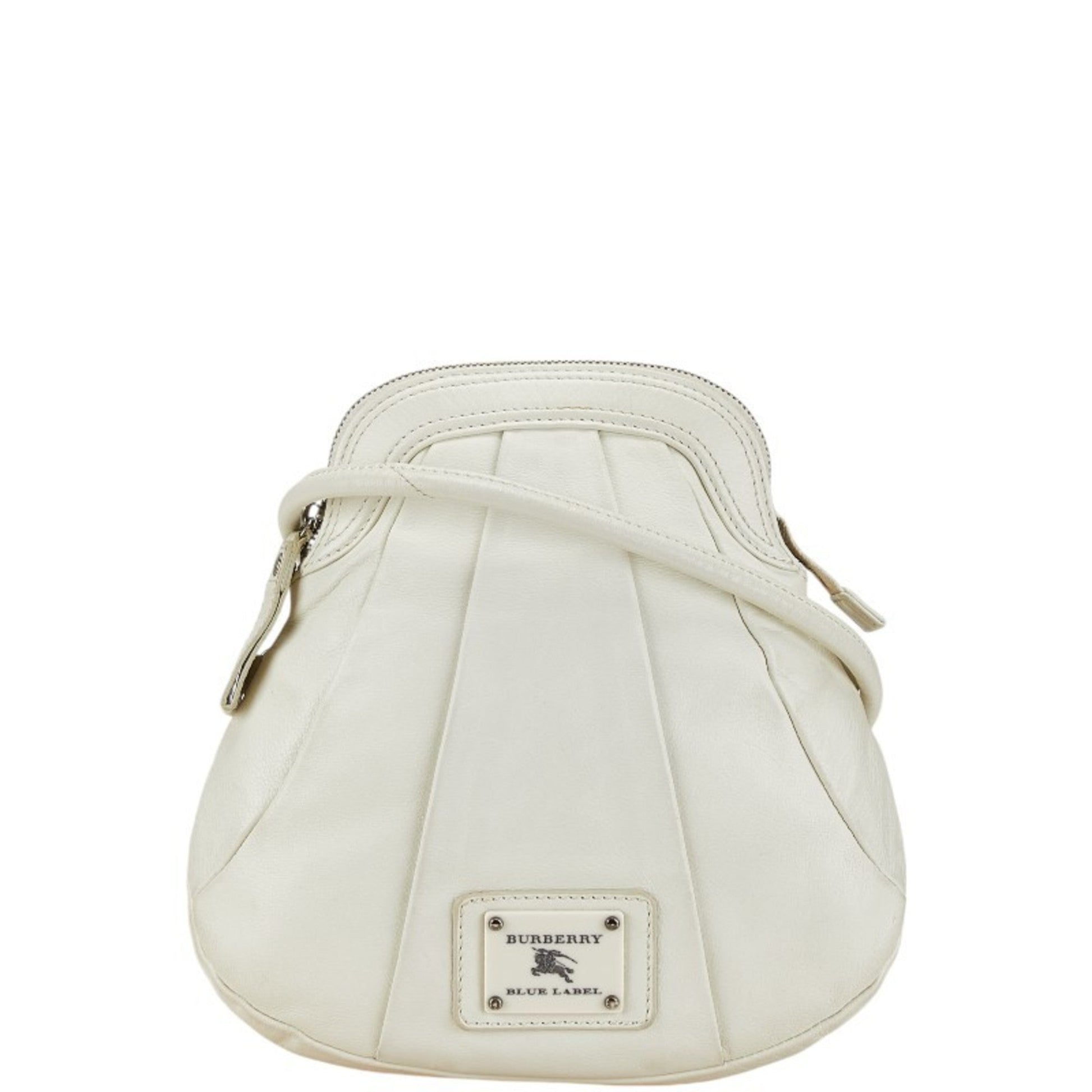 Burberry Label Shoulder Bag Leather White Blue