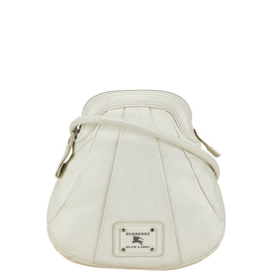 Burberry Label Shoulder Bag Leather White Blue