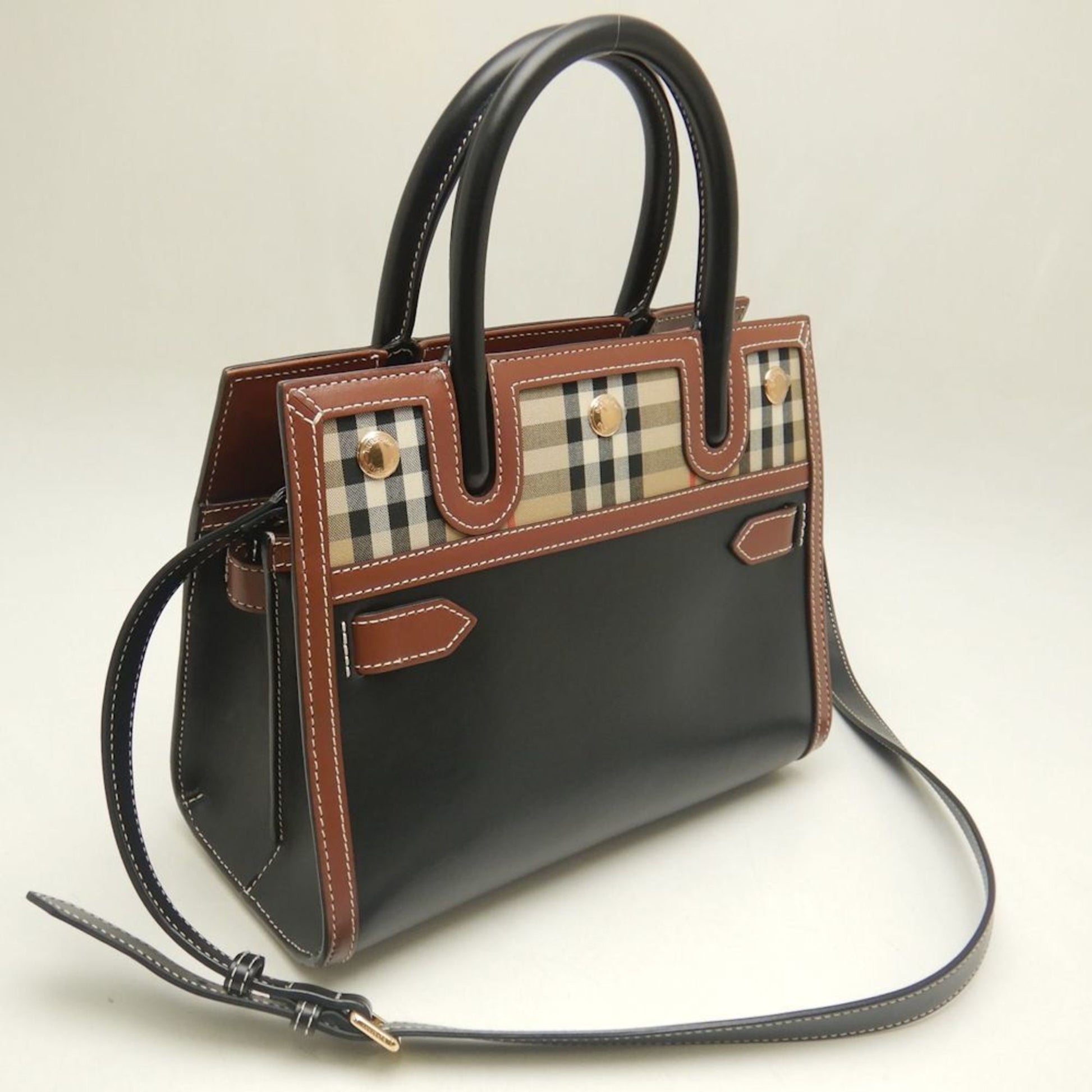 Burberry Tote Bag Leather Canvas Black