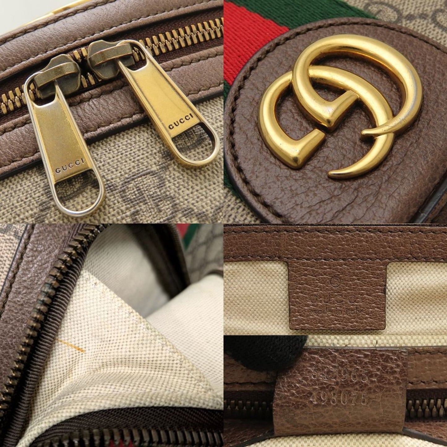 Gucci Beige Brown Gg Supreme Canvas Leather Backpack