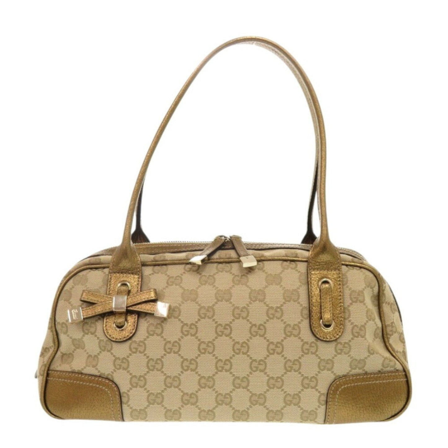 Gucci Beige Gold Gg Canvas Boston Bag Handbag