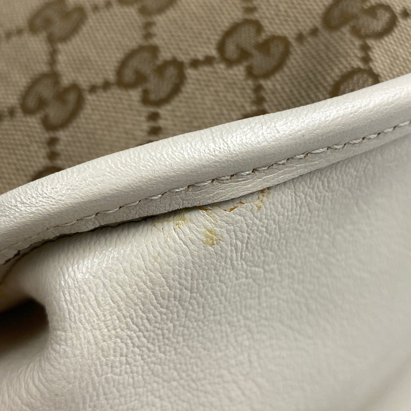 Gucci Beige White Gg Canvas Leather Shoulder Bag Tote Bag