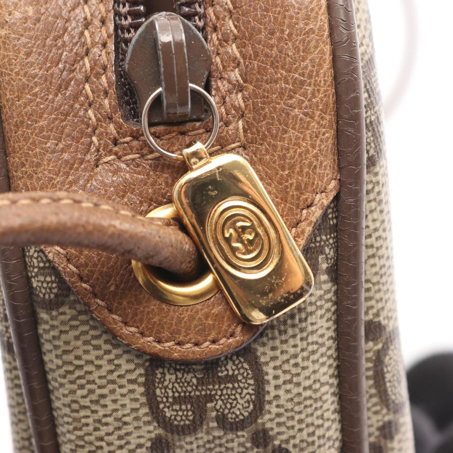 Gucci Beige Brown Coated Canvas Leather Shoulder Bag