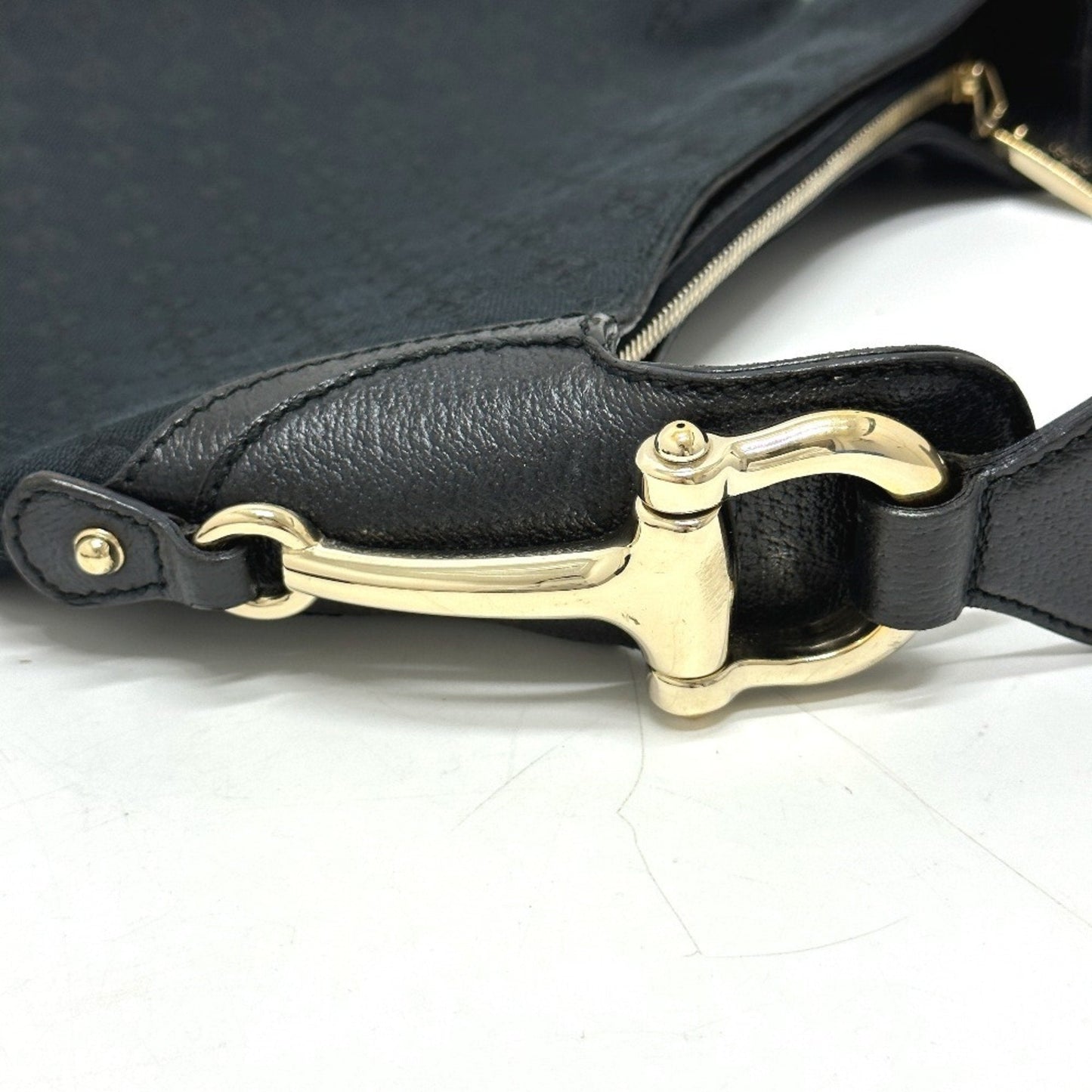 Gucci Horsebit Black Gg Canvas Leather Handbag Shoulder Bag