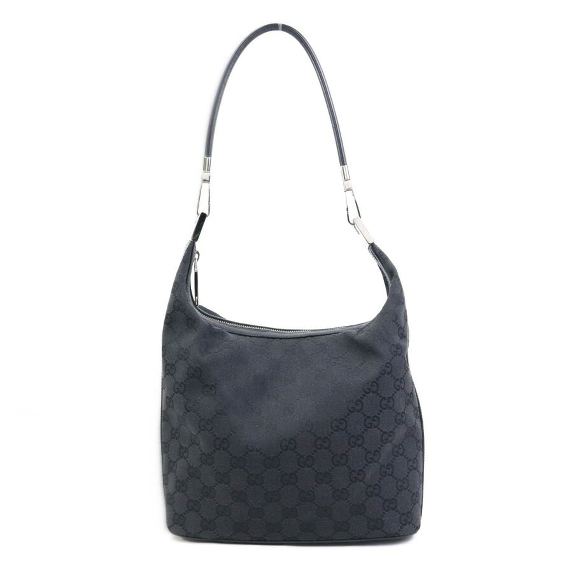 Gucci Black Gg Canvas Leather Shoulder Bag
