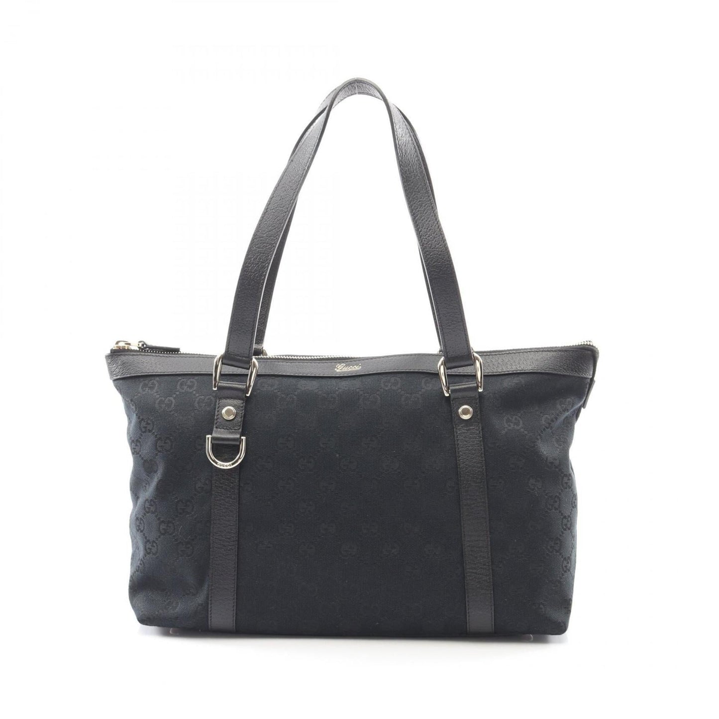 Gucci Black Gg Canvas Leather Tote Bag