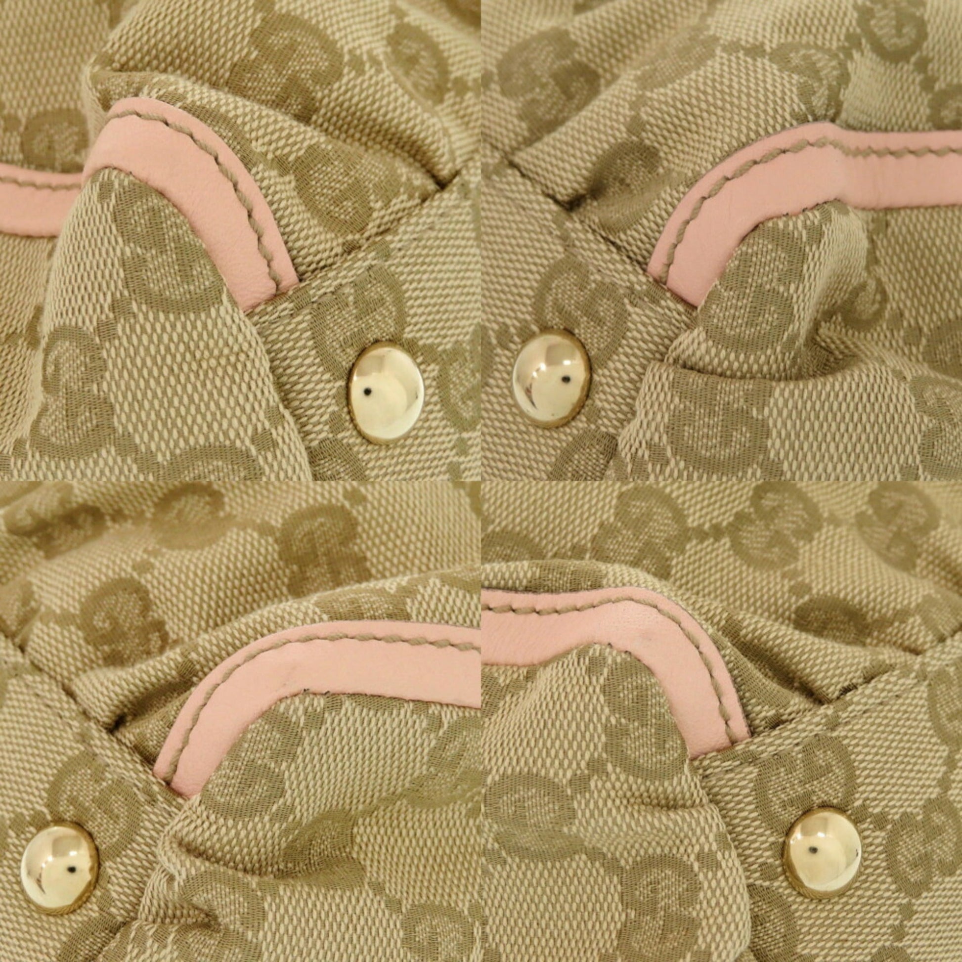 Gucci Beige Pink Gg Canvas Leather Handbag Tote Bag