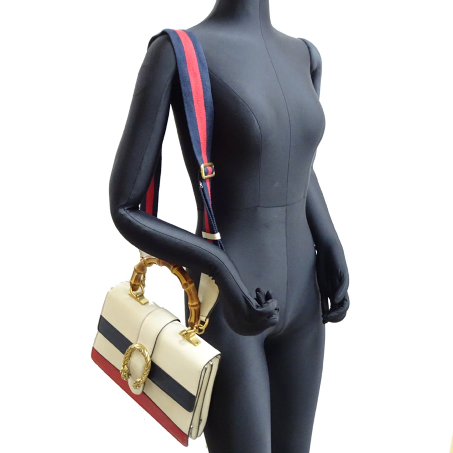 Gucci Black White Bamboo Leather Handbag
