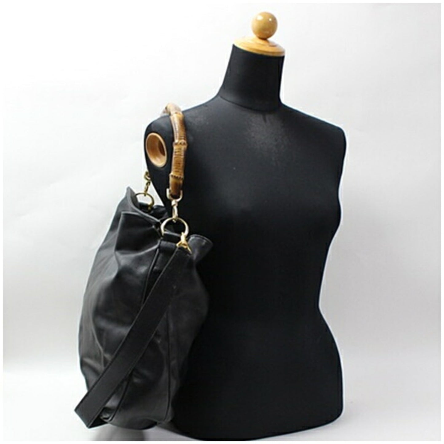 Gucci Bamboo Black Gray Leather Shoulder Bag