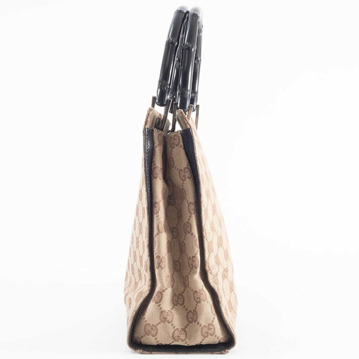 Gucci Beige Black Bamboo Canvas Handbag