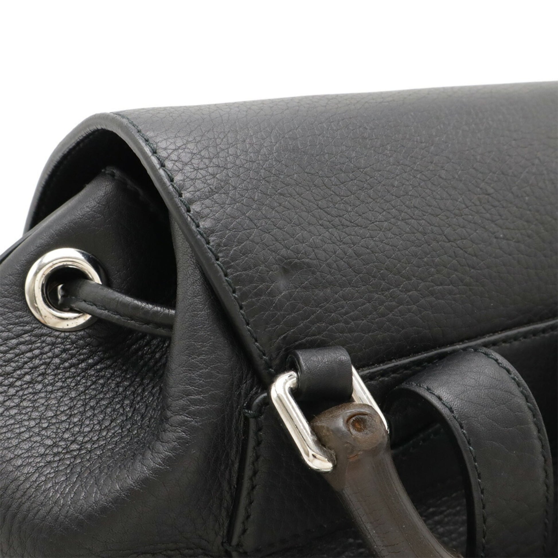 Gucci Black Bamboo Leather Backpack Shoulder Bag