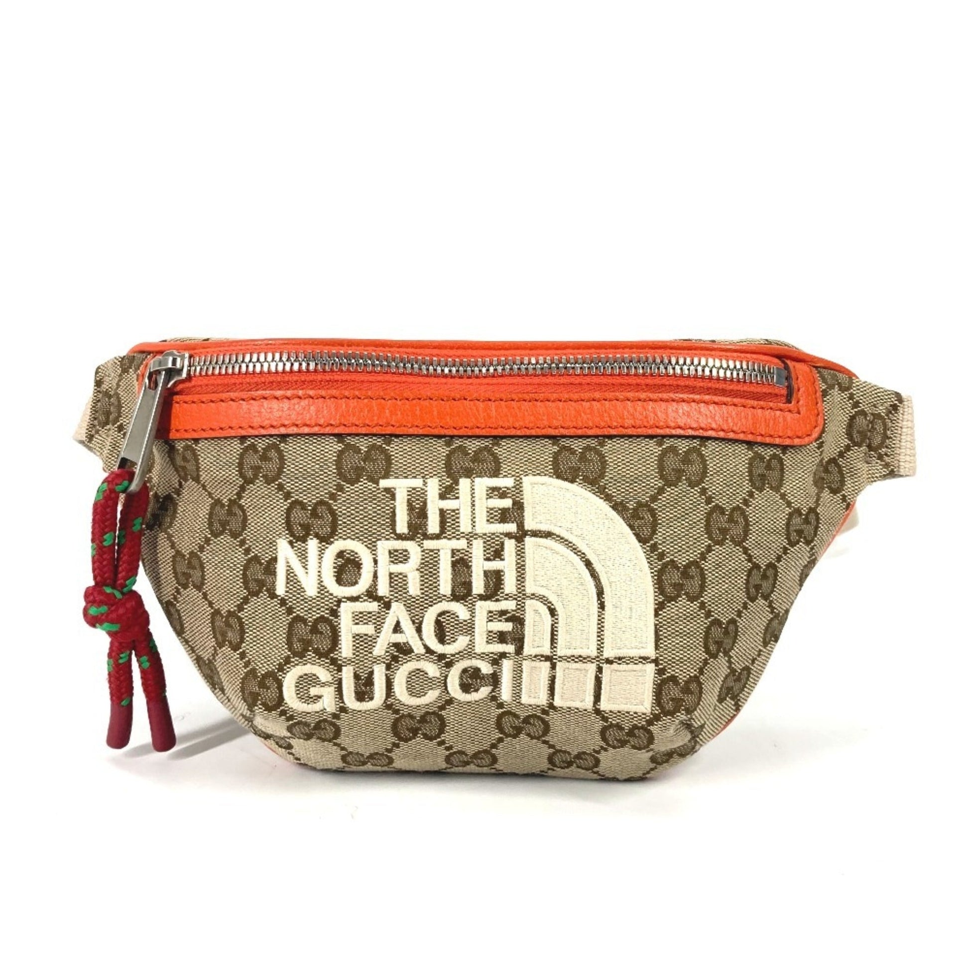 Gucci Beige Orange Leather Canvas Sling Bag