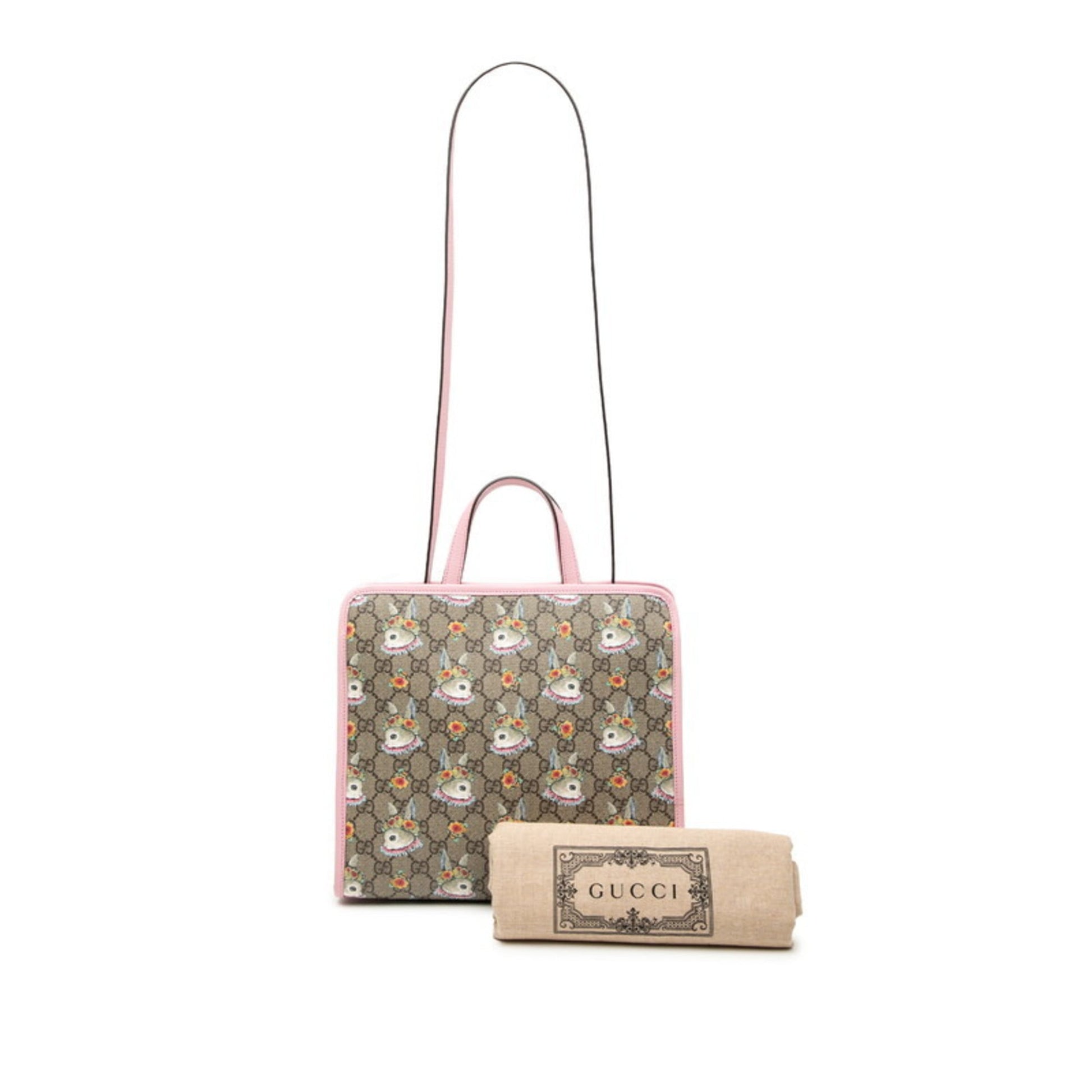 Gucci Beige Multi-Color Pink Pvc Leather Handbag Shoulder Bag