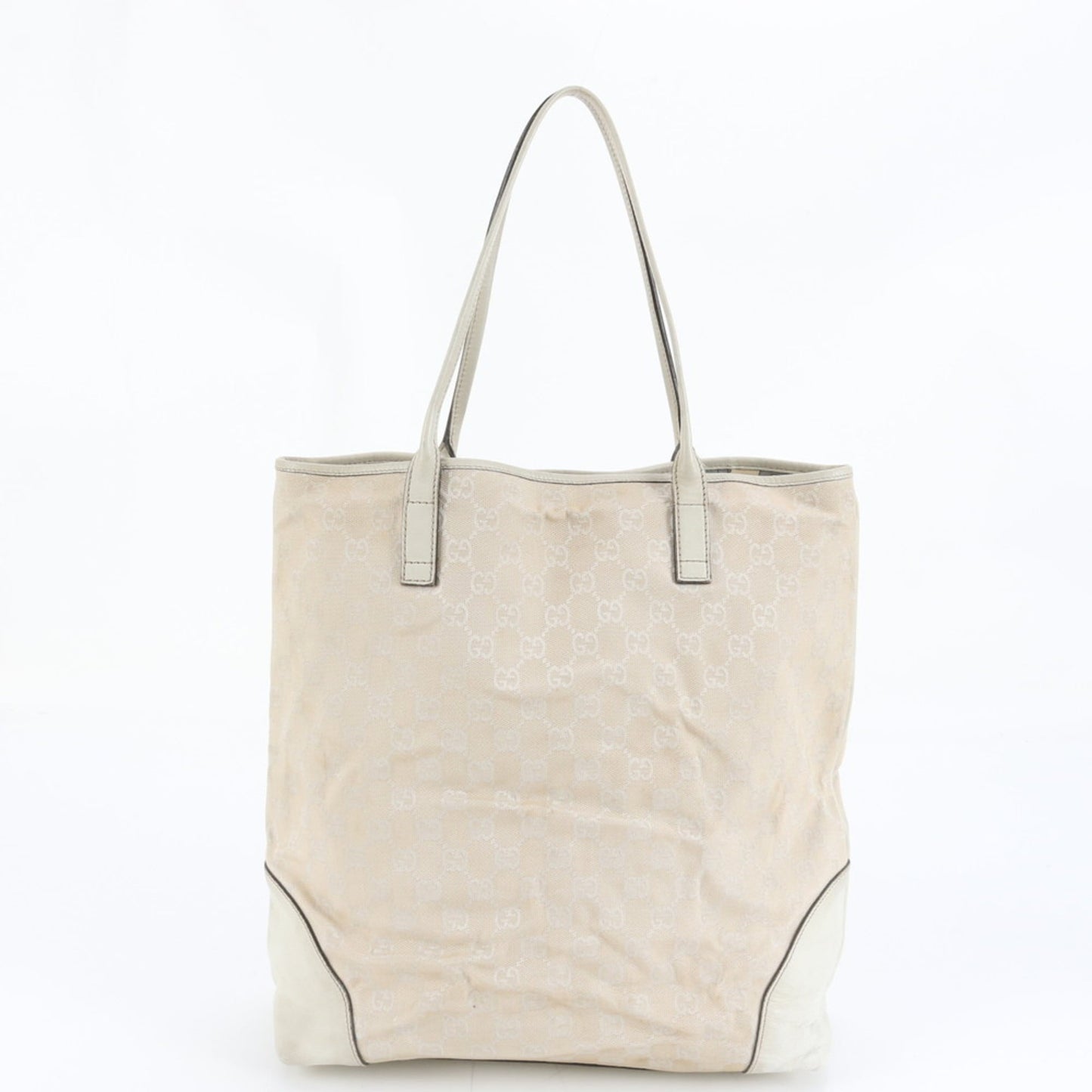 Gucci Beige Leather Canvas Tote Bag