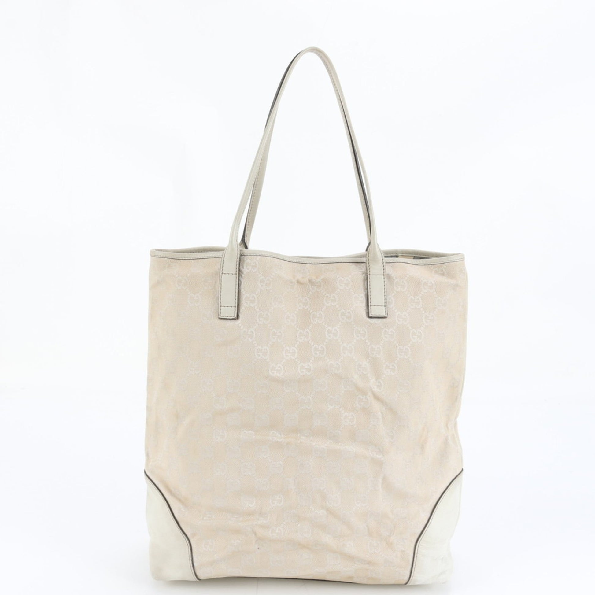 Gucci Beige Leather Canvas Tote Bag