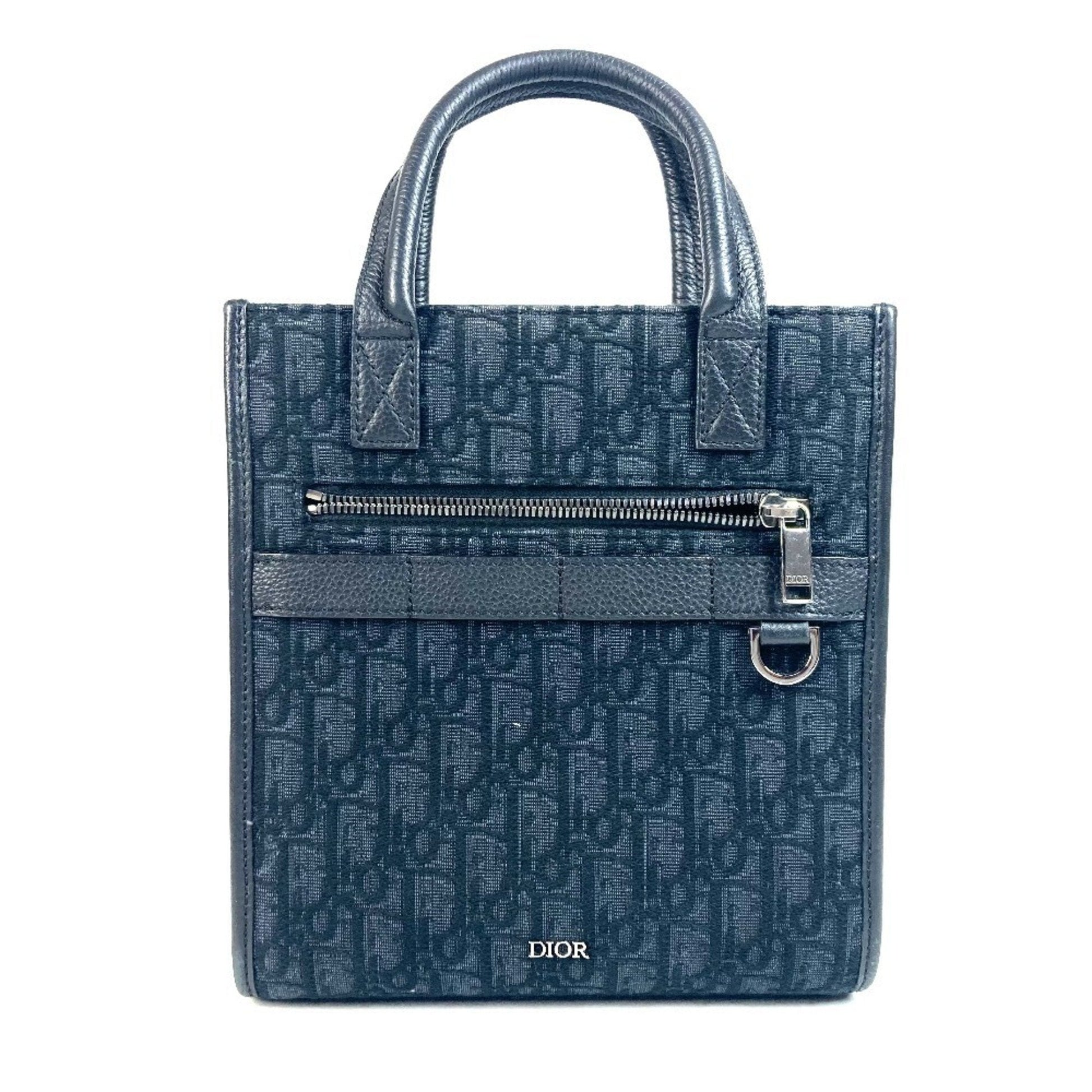 Dior Handbag Christian Dark Tote Bag Leather Canvas Black
