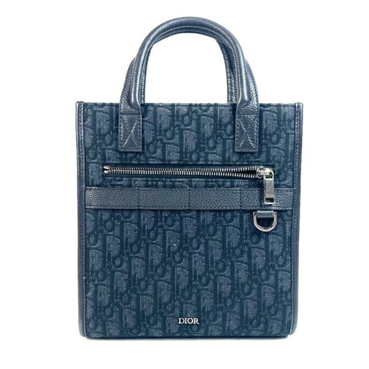 Dior Handbag Christian Dark Tote Bag Leather Canvas Black
