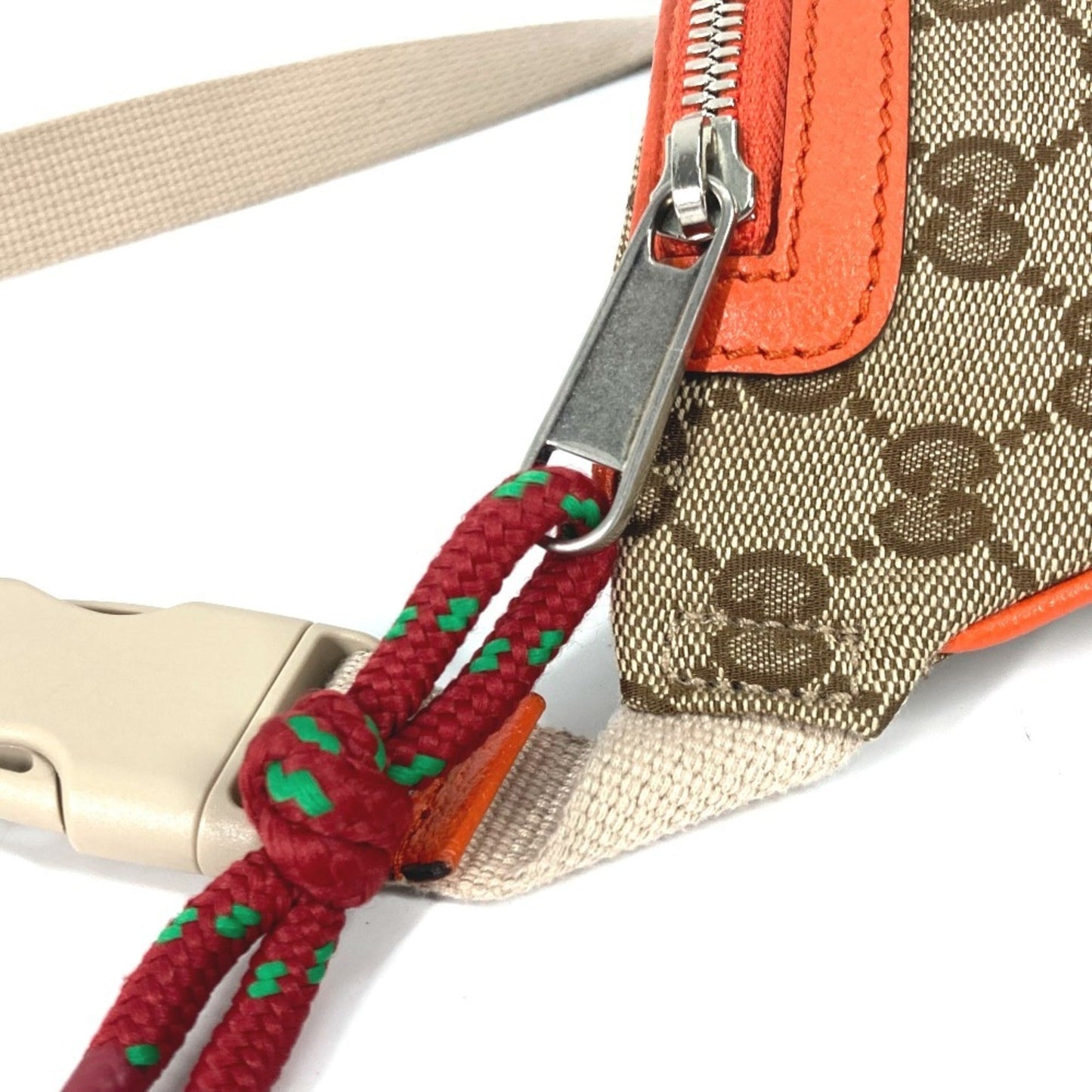Gucci Beige Orange Leather Canvas Sling Bag