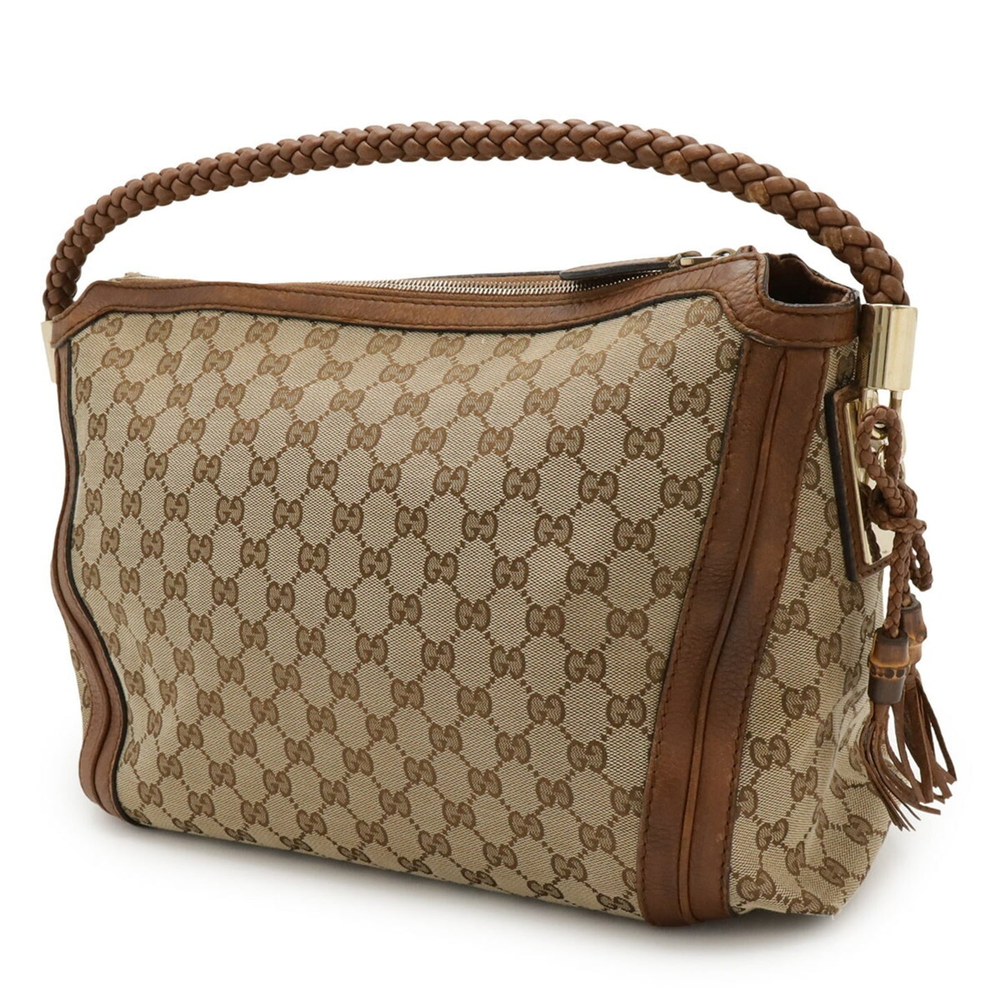 Gucci Gg Canvas Beige Brown Khaki Canvas Leather Shoulder Bag