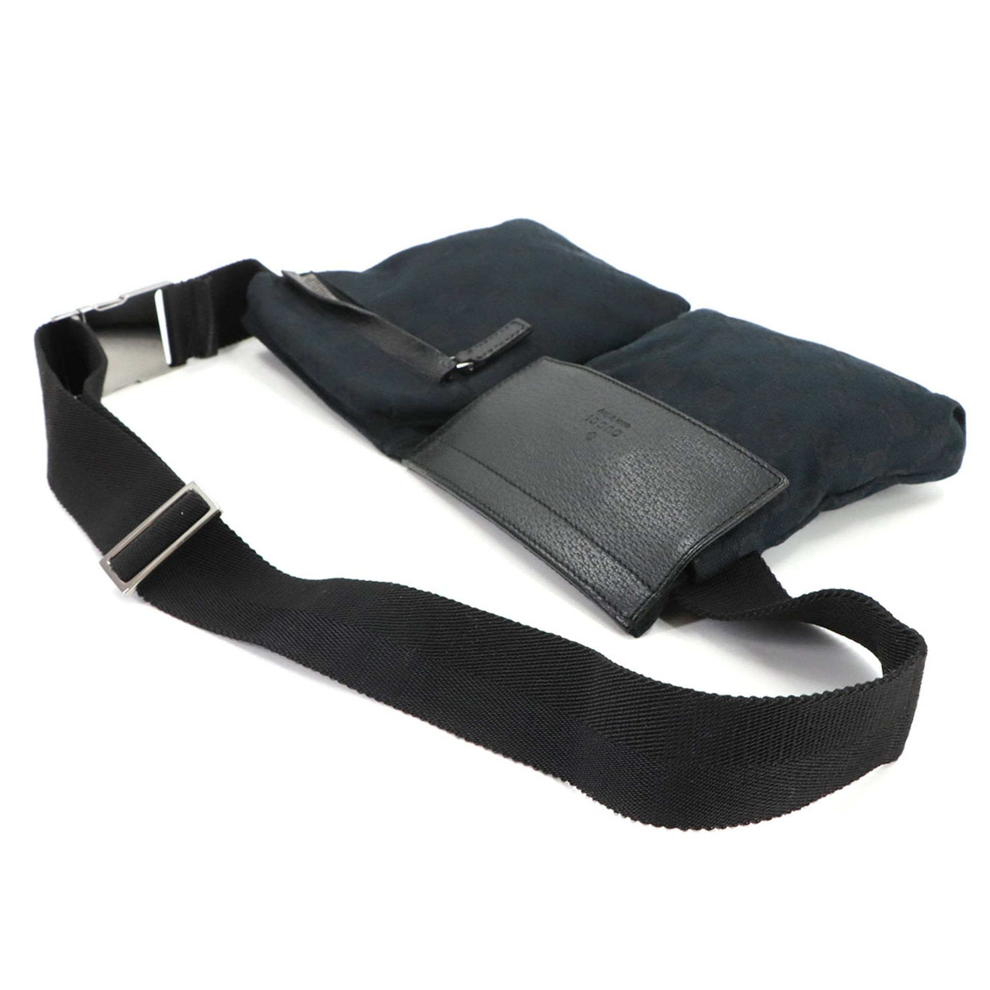 Gucci Black Gg Canvas Leather Fanny Pack