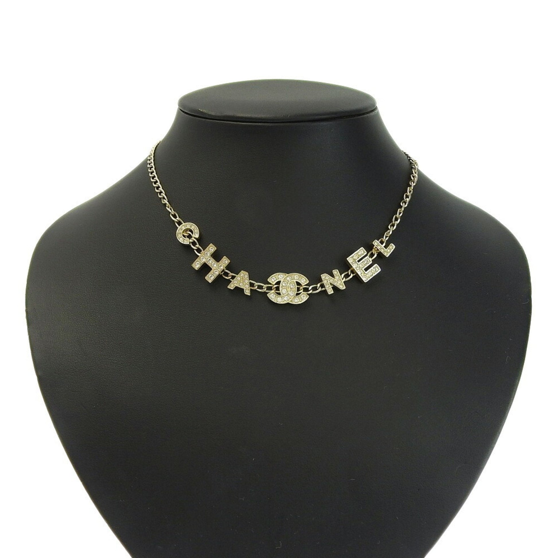 Chanel here mark logo necklace rhinestone A20B