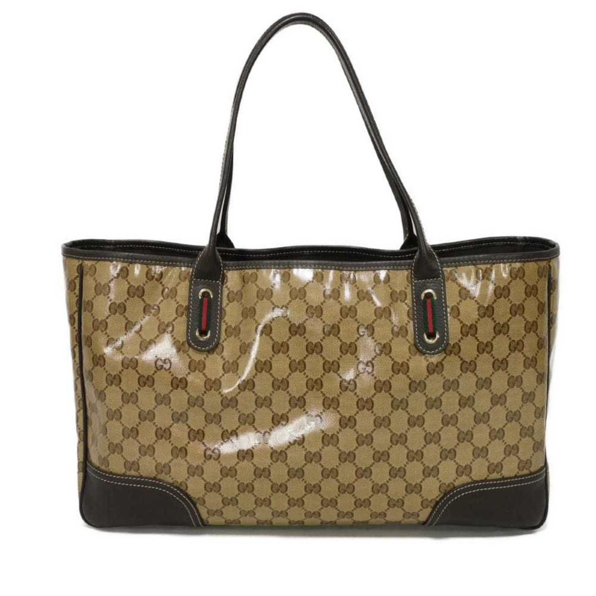 Gucci Beige Brown Gg Crystal Canvas Vinyl Coated Canvas Shoulder Bag Tote Bag