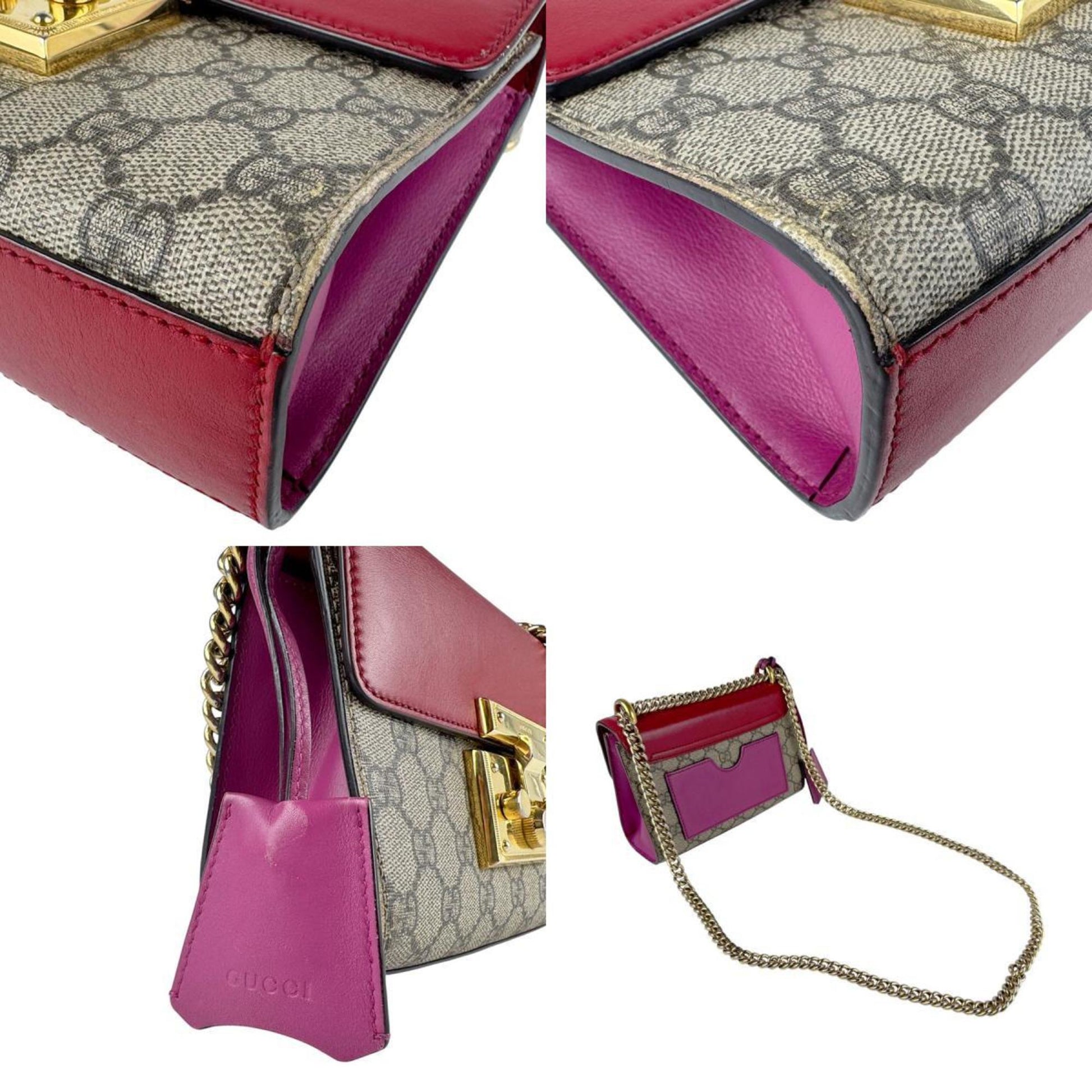 Gucci Brown Red Color Gg Supreme Leather Shoulder Bag