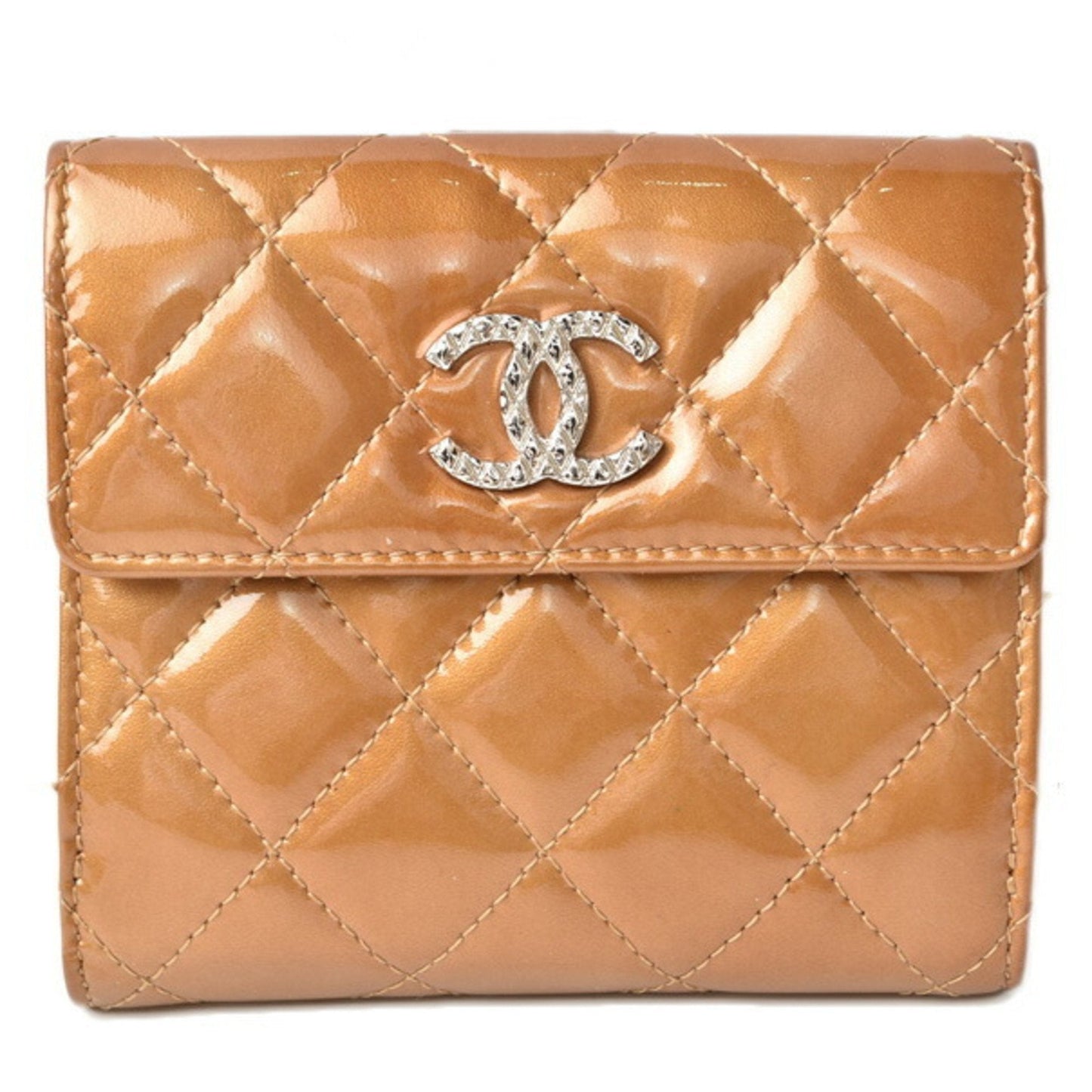 Chanel Wallet 8694  Folding Double Snap Brilliant Patent Leather Coco Mark Bronze