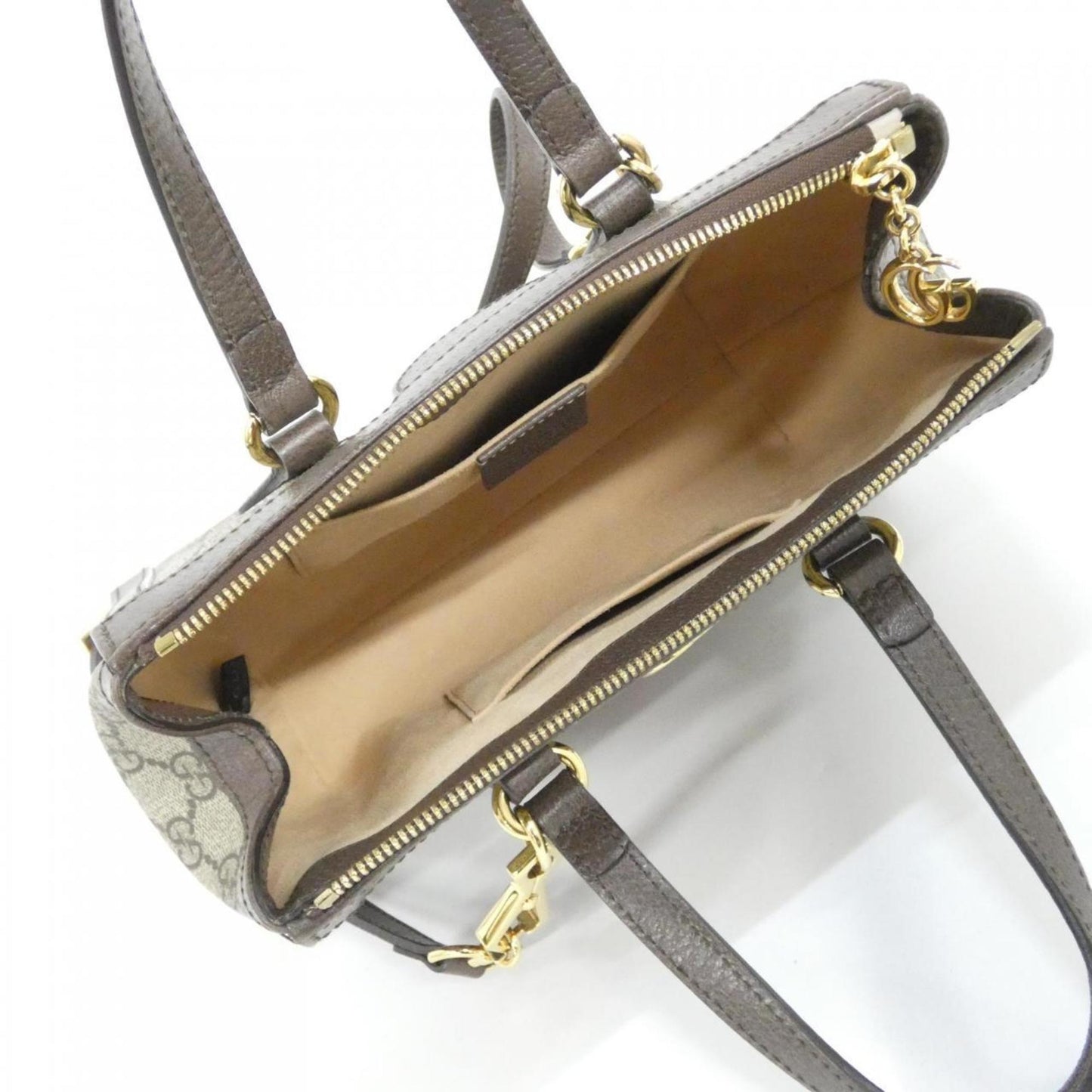 Gucci Beige Brown Gg Supreme Canvas Leather Handbag