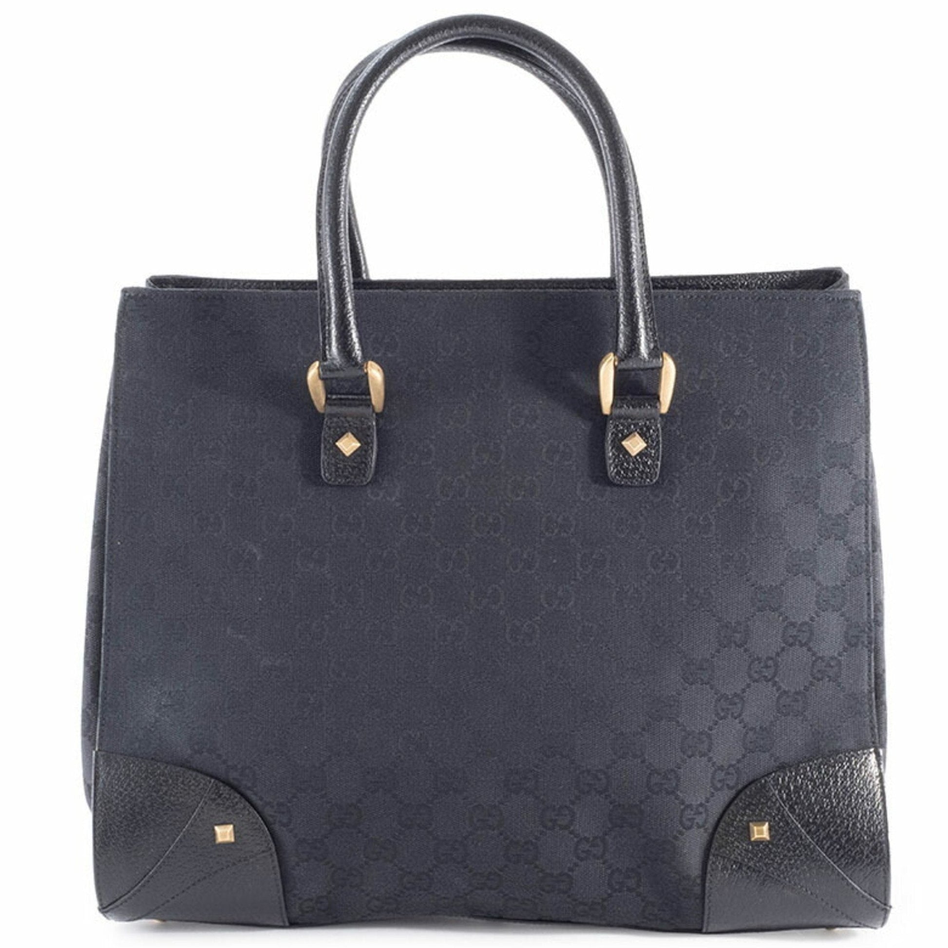 Gucci Gg Canvas Black Gg Canvas Leather Tote Bag