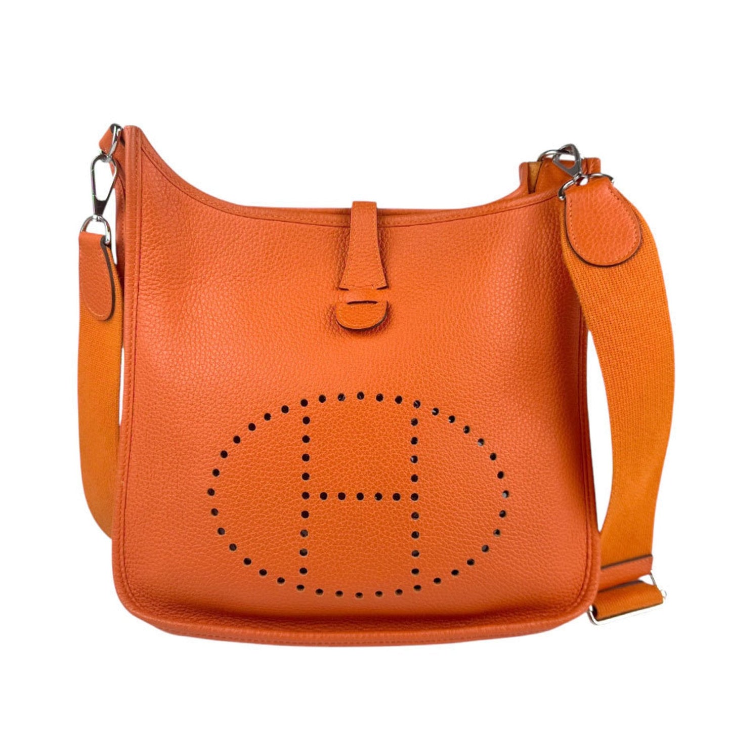 Hermes Taurillon Clemence Shoulder Bag Leather Orange Shoulder Bag 10