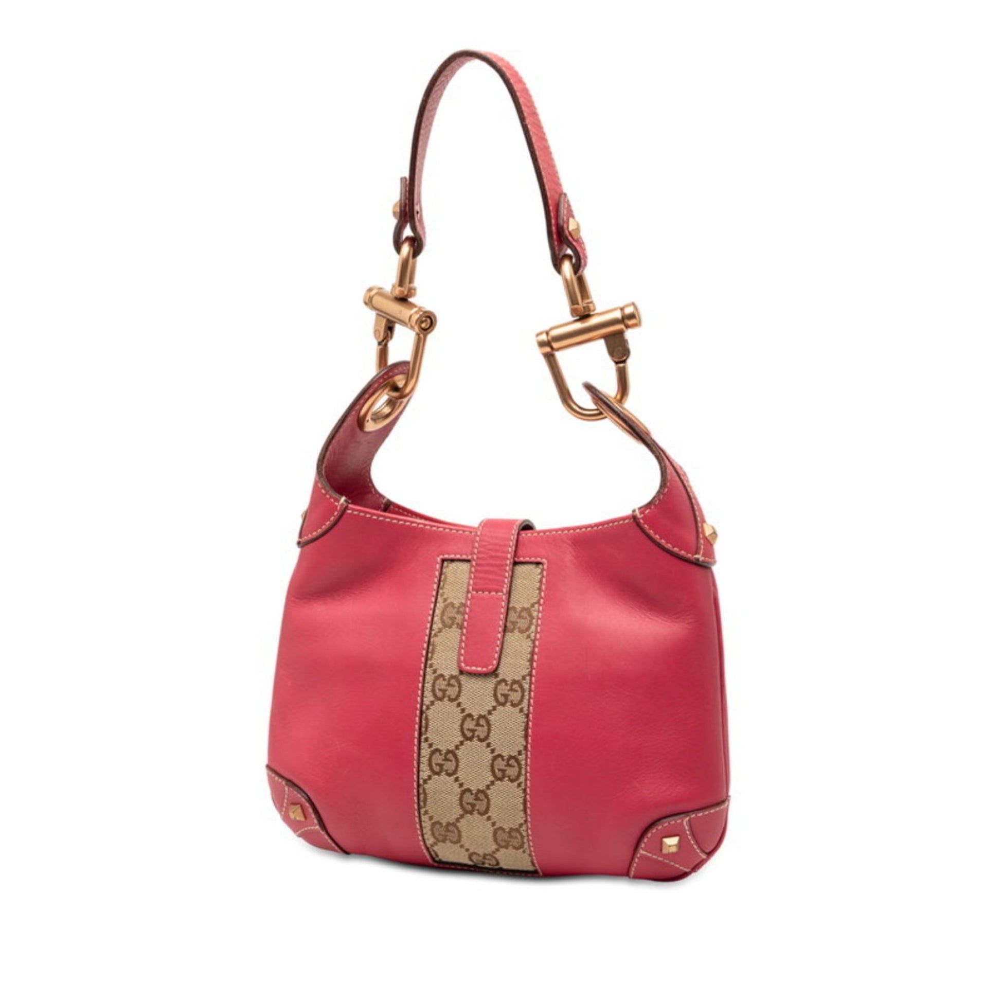 Gucci Pink Leather Canvas Handbag Shoulder Bag