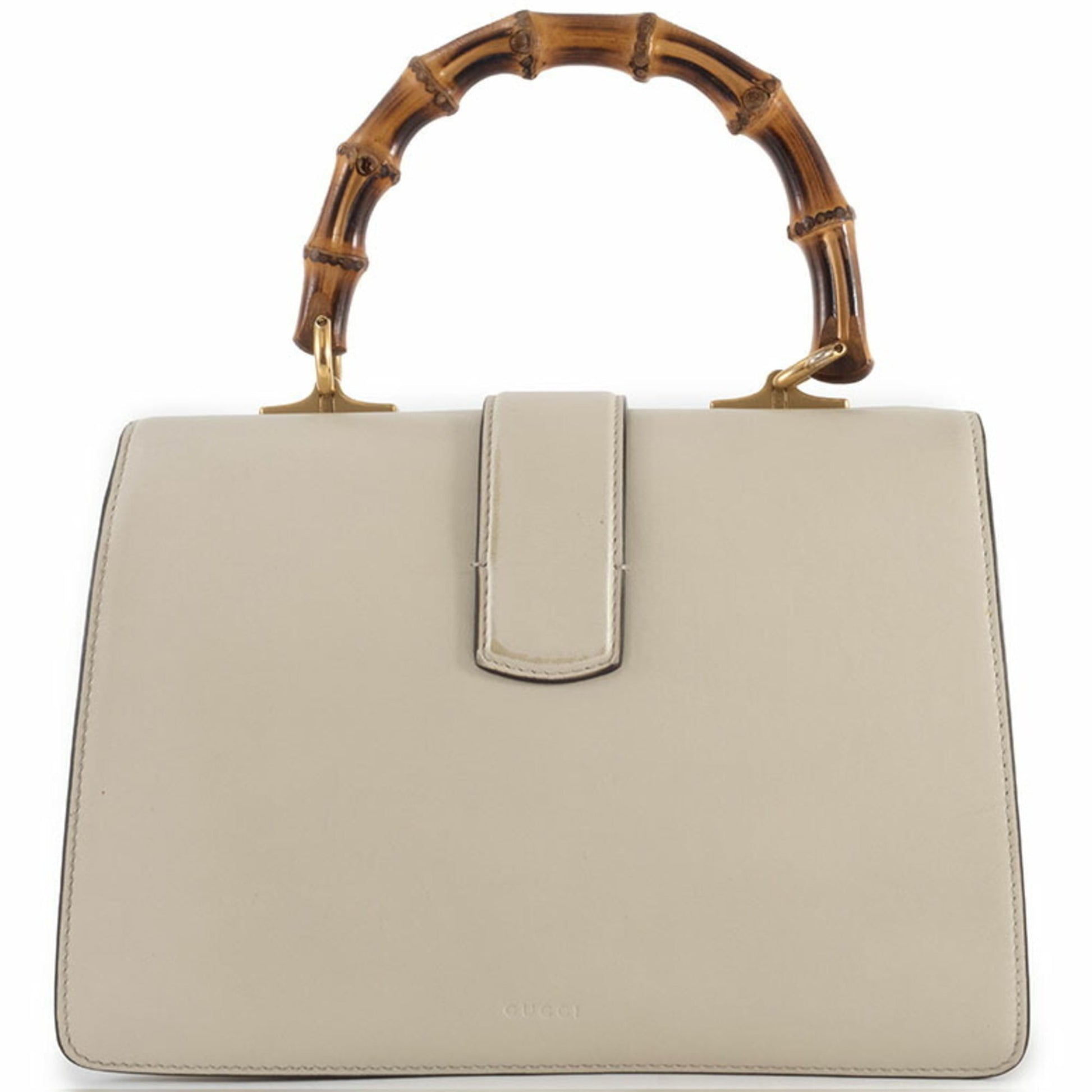 Gucci Ivory Navy Red Color Bamboo Leather Shoulder Bag