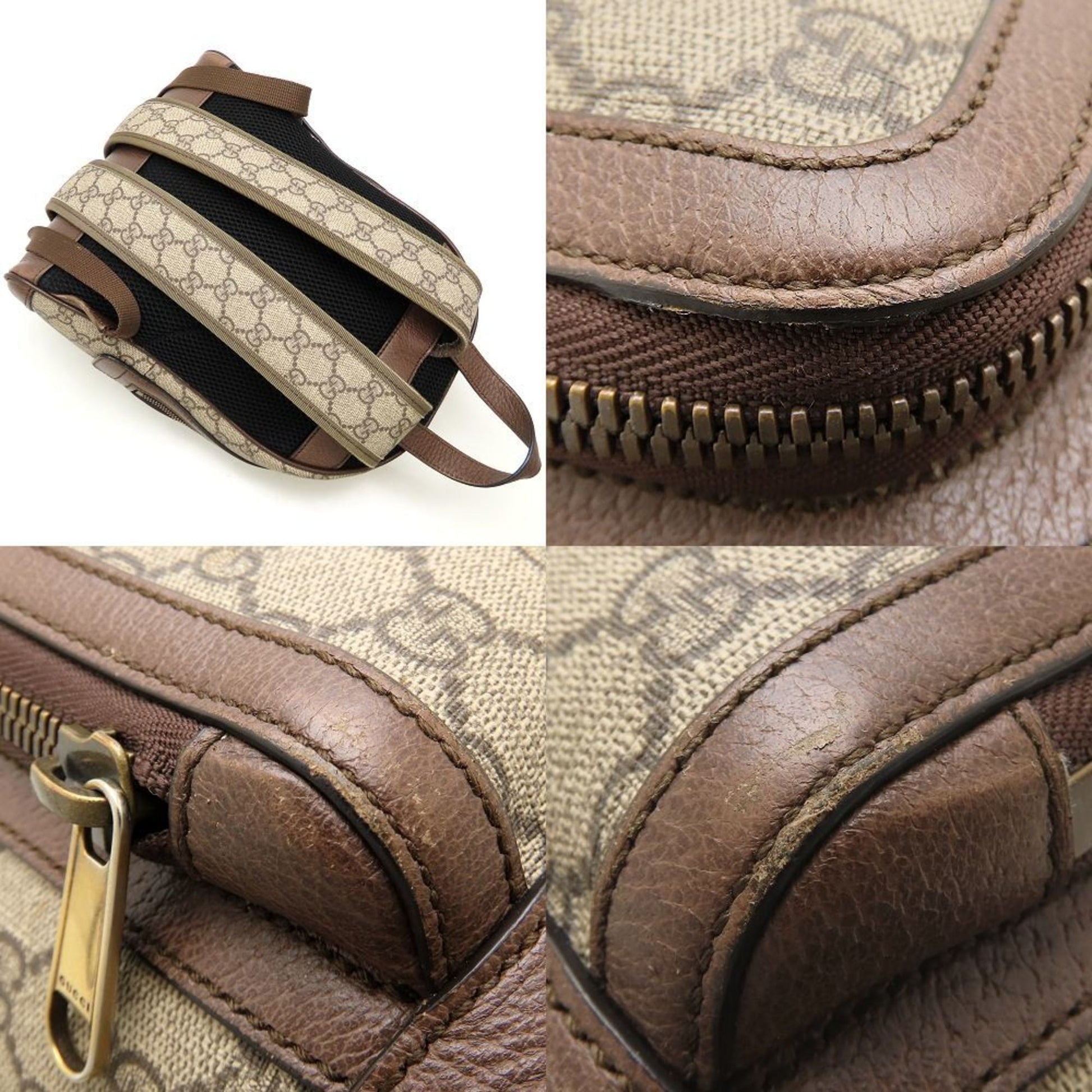 Gucci Beige Brown Gg Supreme Canvas Leather Backpack