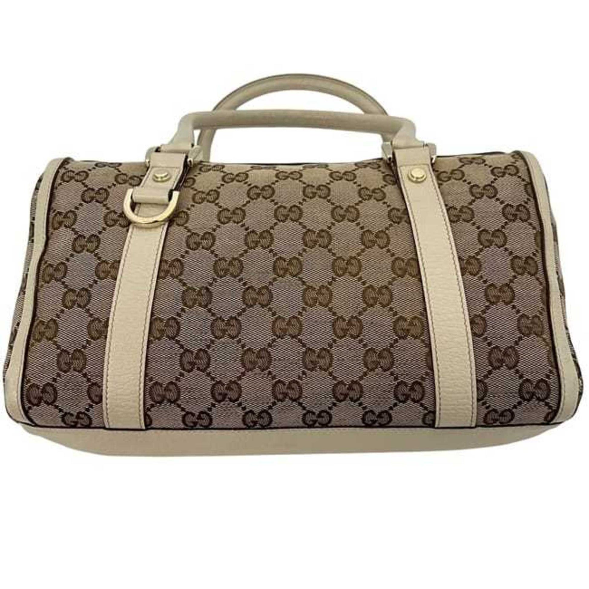 Gucci Beige White Canvas Leather Boston Bag Handbag