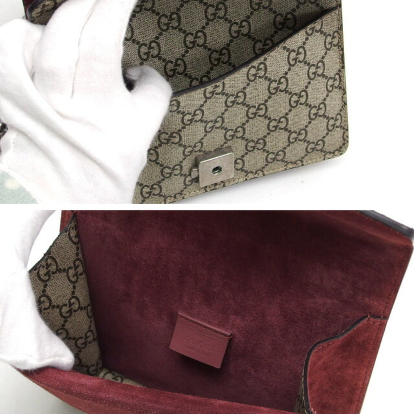 Gucci Beige Bordeaux Pink Coated Canvas Suede Shoulder Bag