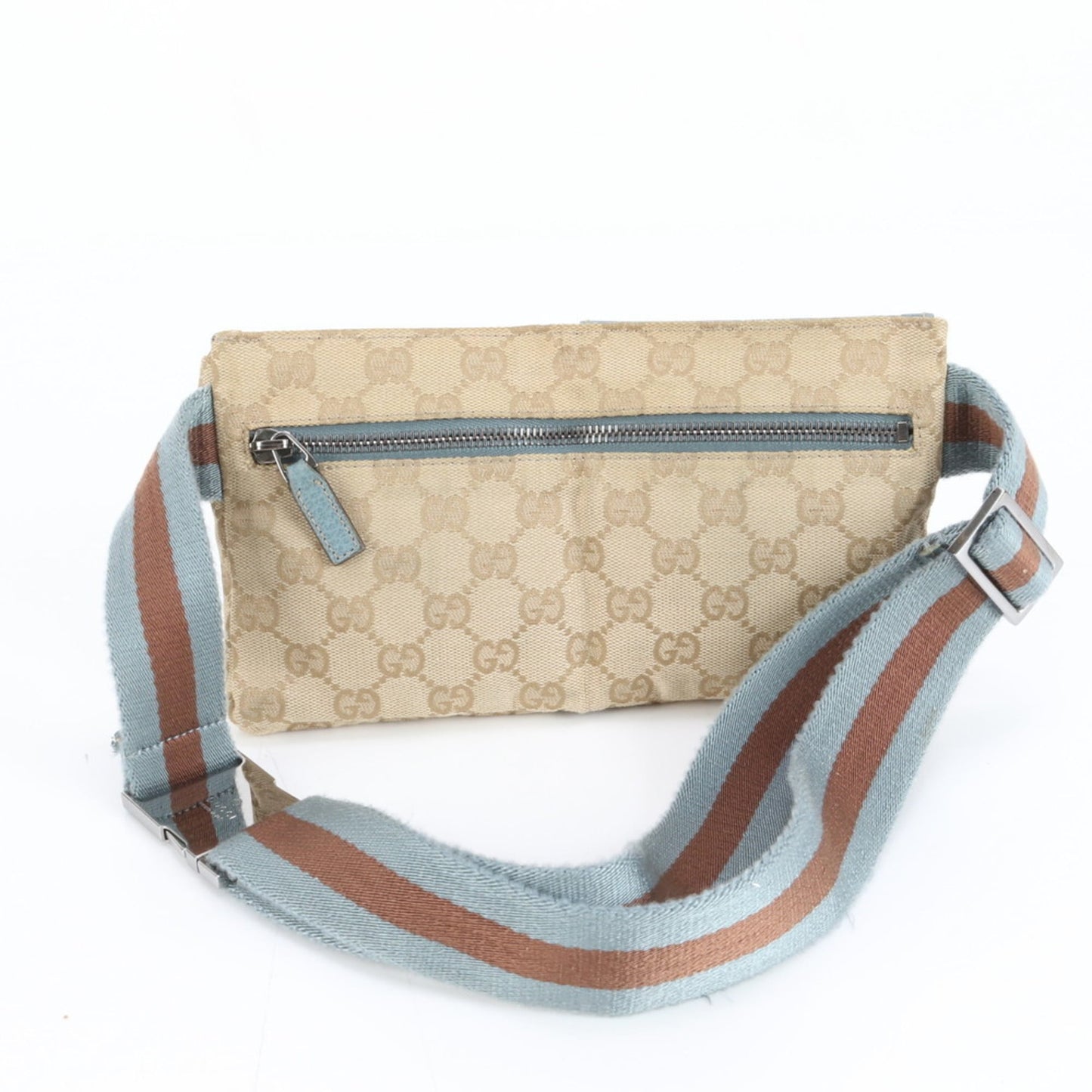 Gucci Blue Brown Leather Canvas Pouch Sling Bag