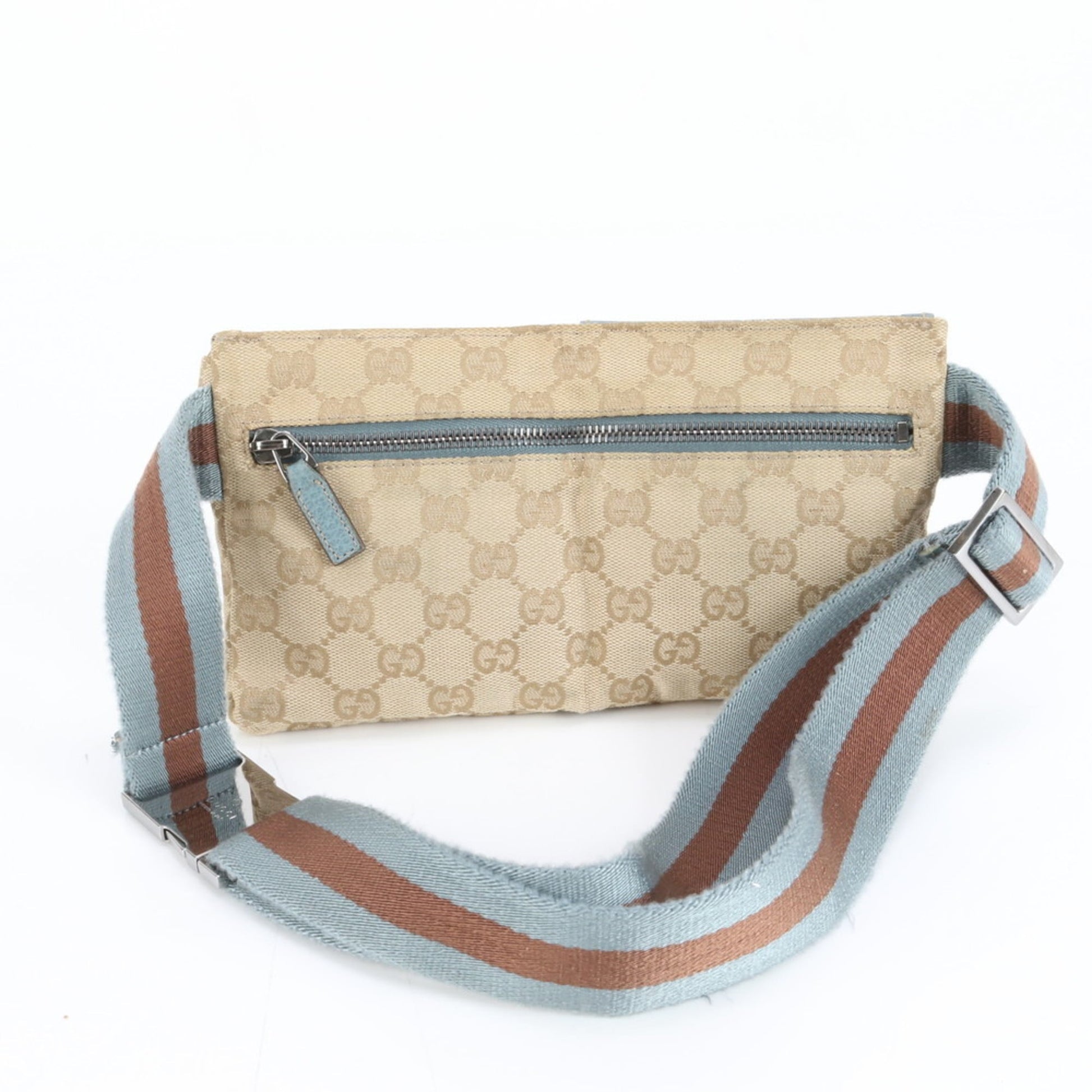 Gucci Blue Brown Leather Canvas Pouch Sling Bag