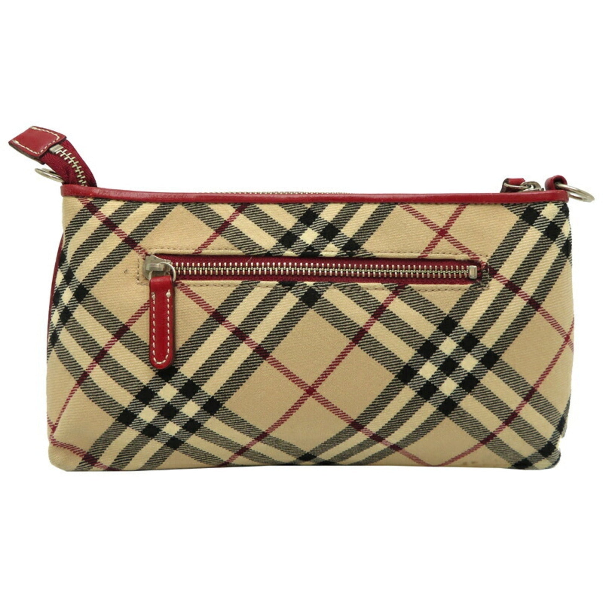 Burberry Label Color Felt Shoulder Bag Leather Beige Blue