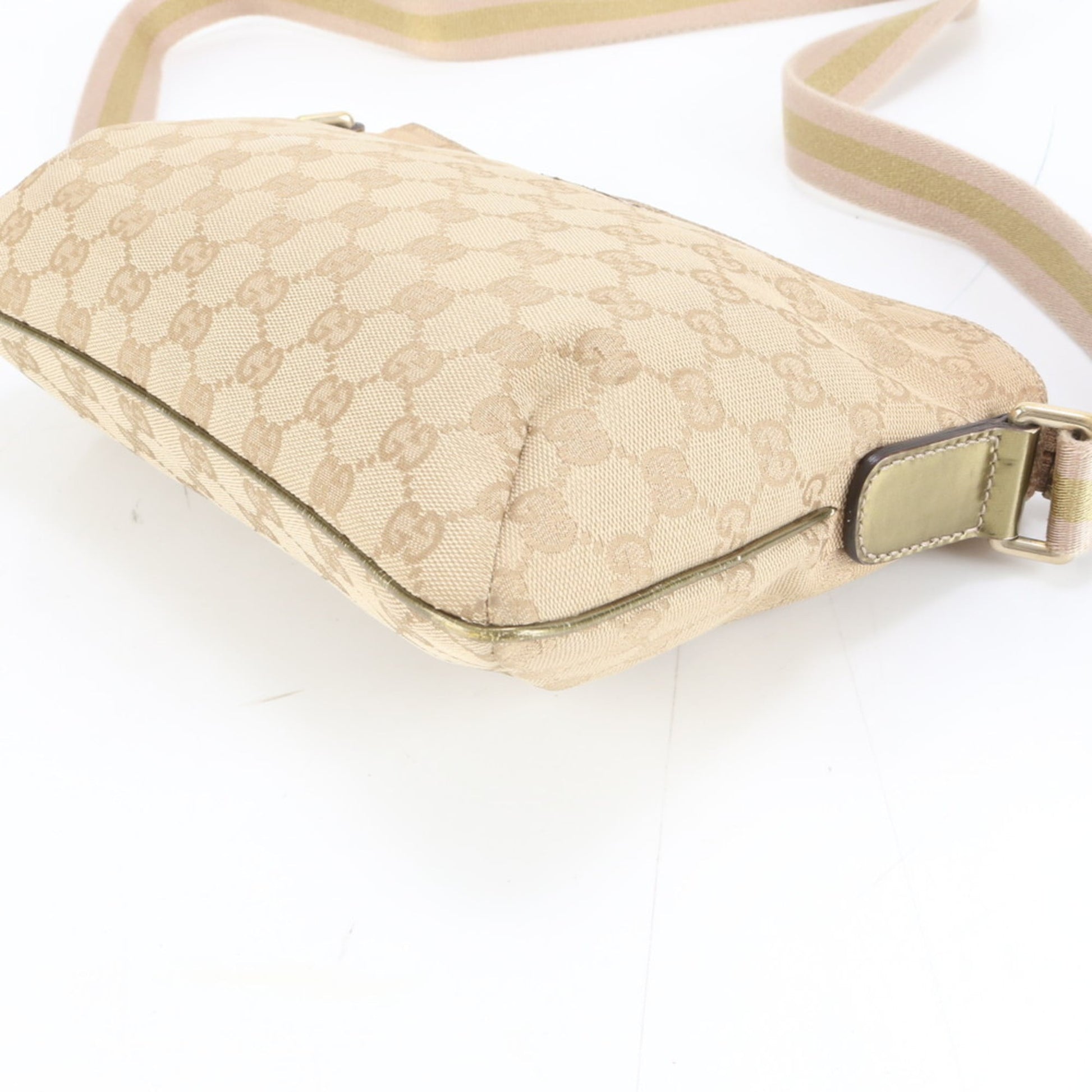 Gucci Beige Leather Canvas Shoulder Bag