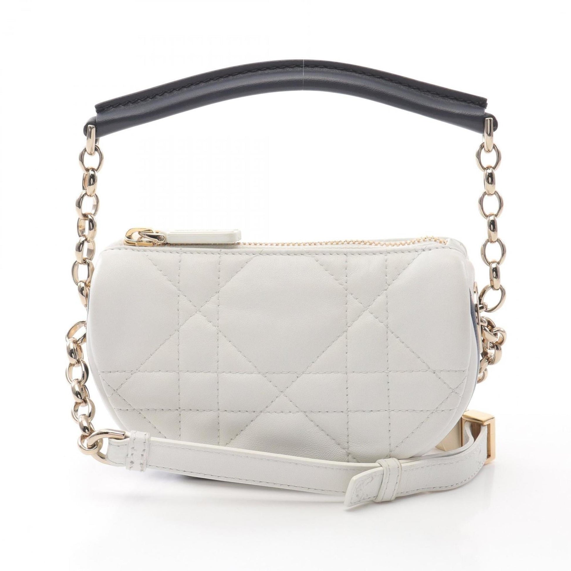 Dior Handbag Christian Shoulder Bag 2 Leather White Navy