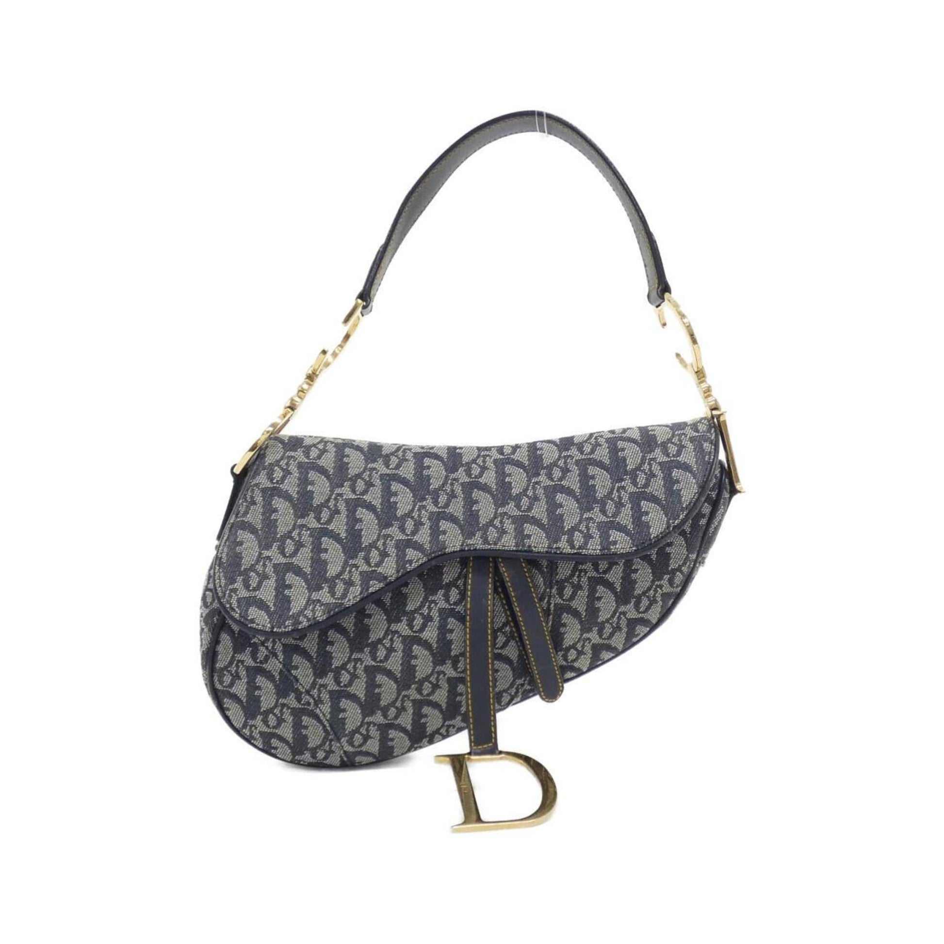 Dior Handbag Christian Shoulder Bag Canvas Blue