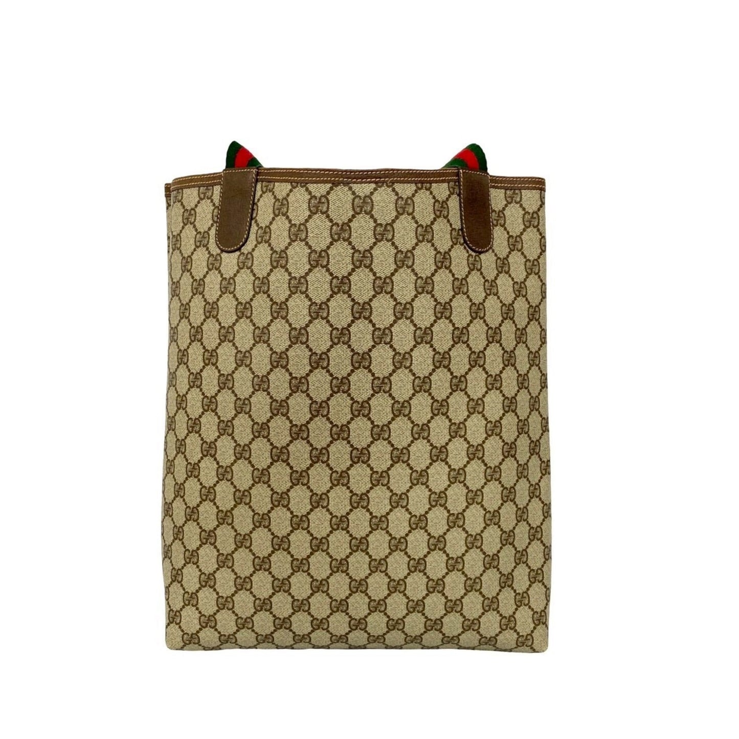 Gucci Brown Green Red Color Leather Pvc Handbag Tote Bag