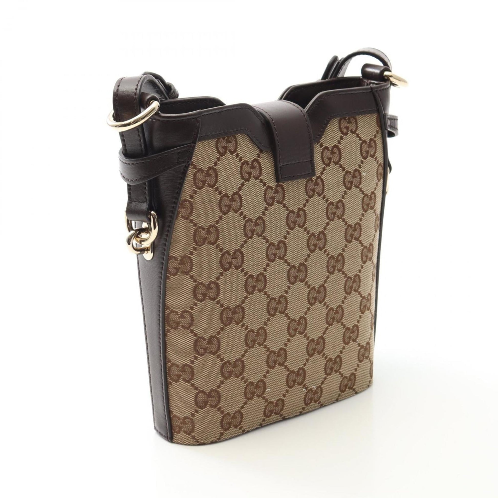 Gucci Beige Brown Canvas Leather Shoulder Bag