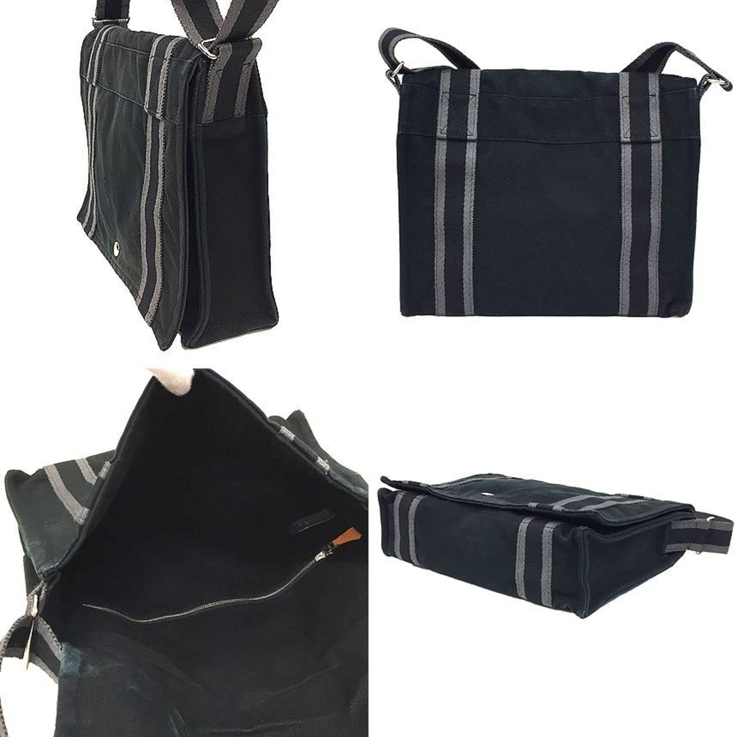 Hermes Fourre Tout Messenger Bag Shoulder Bag Canvas Black
