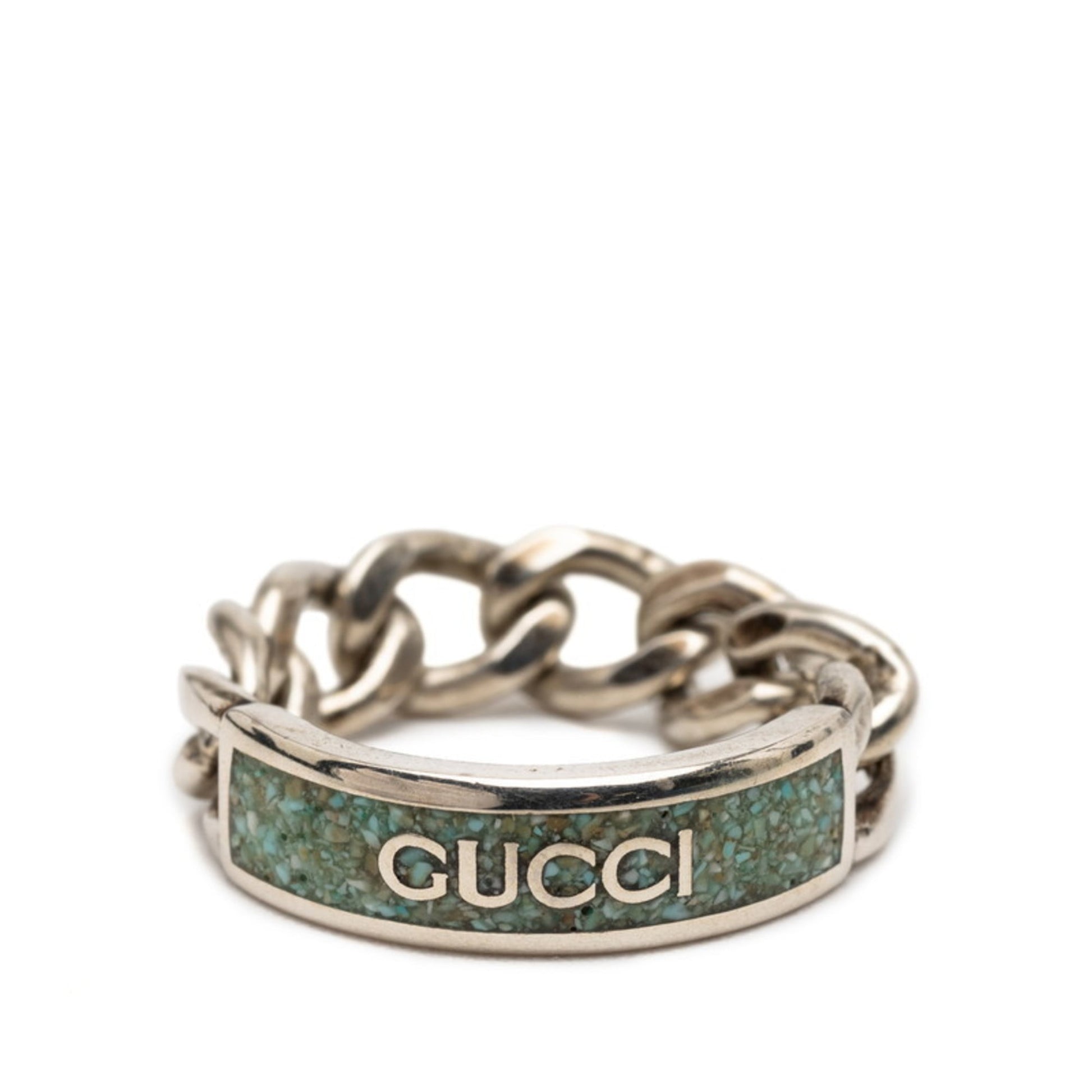 Gucci Silver Light Blue Enamel Silver 925 Band Ring